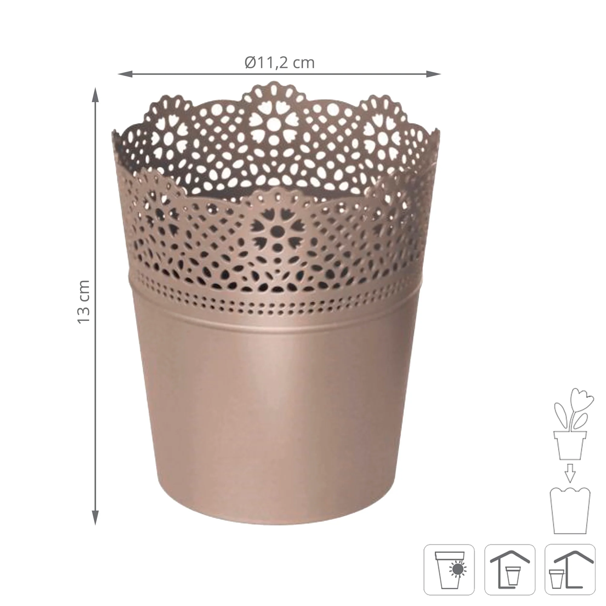 Maceta Lace , Dimensiones (mm) 112x112x130, Color Mocca - Image 3