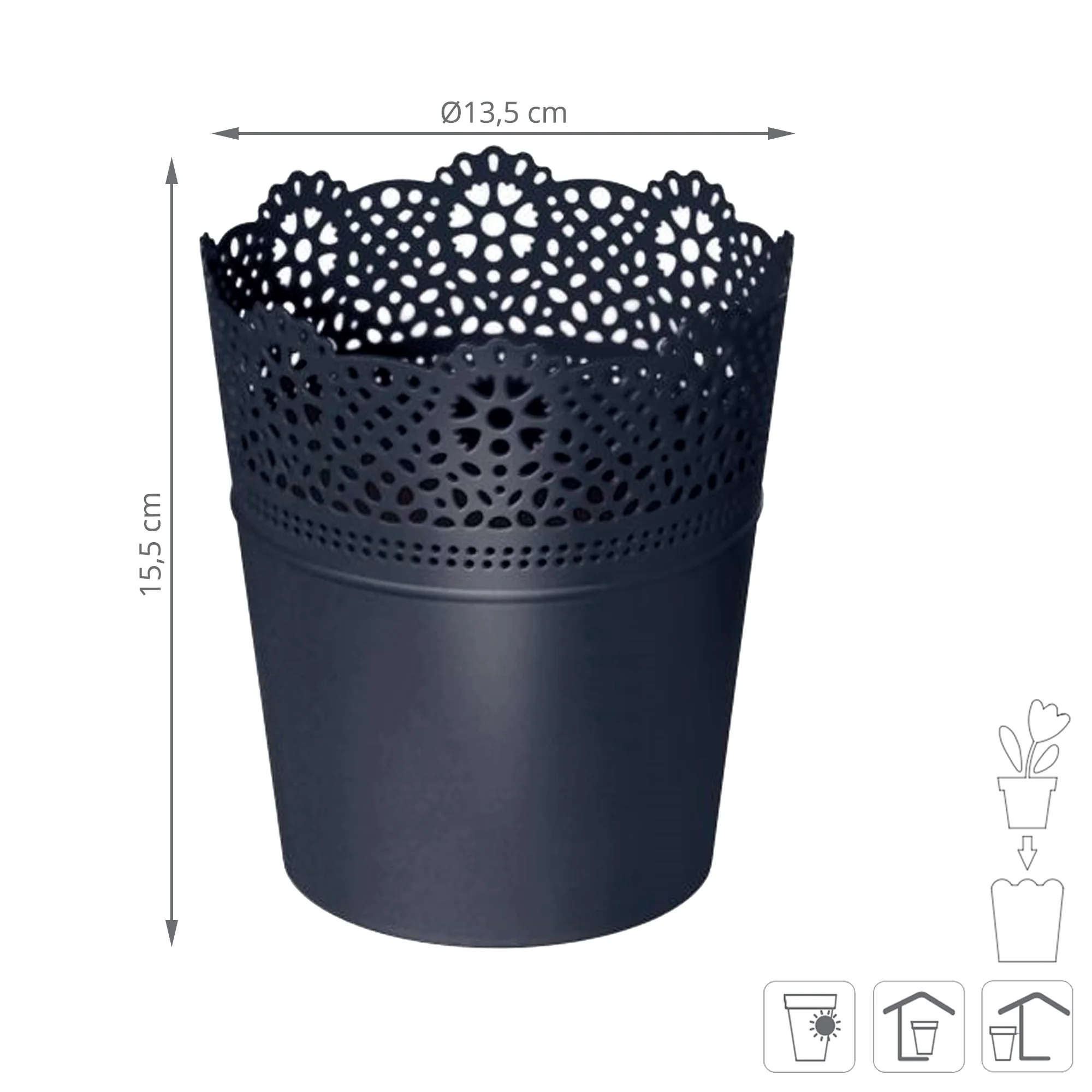 Maceta Lace , Dimensiones (mm) 135x135x155, Color Antracita - Image 3