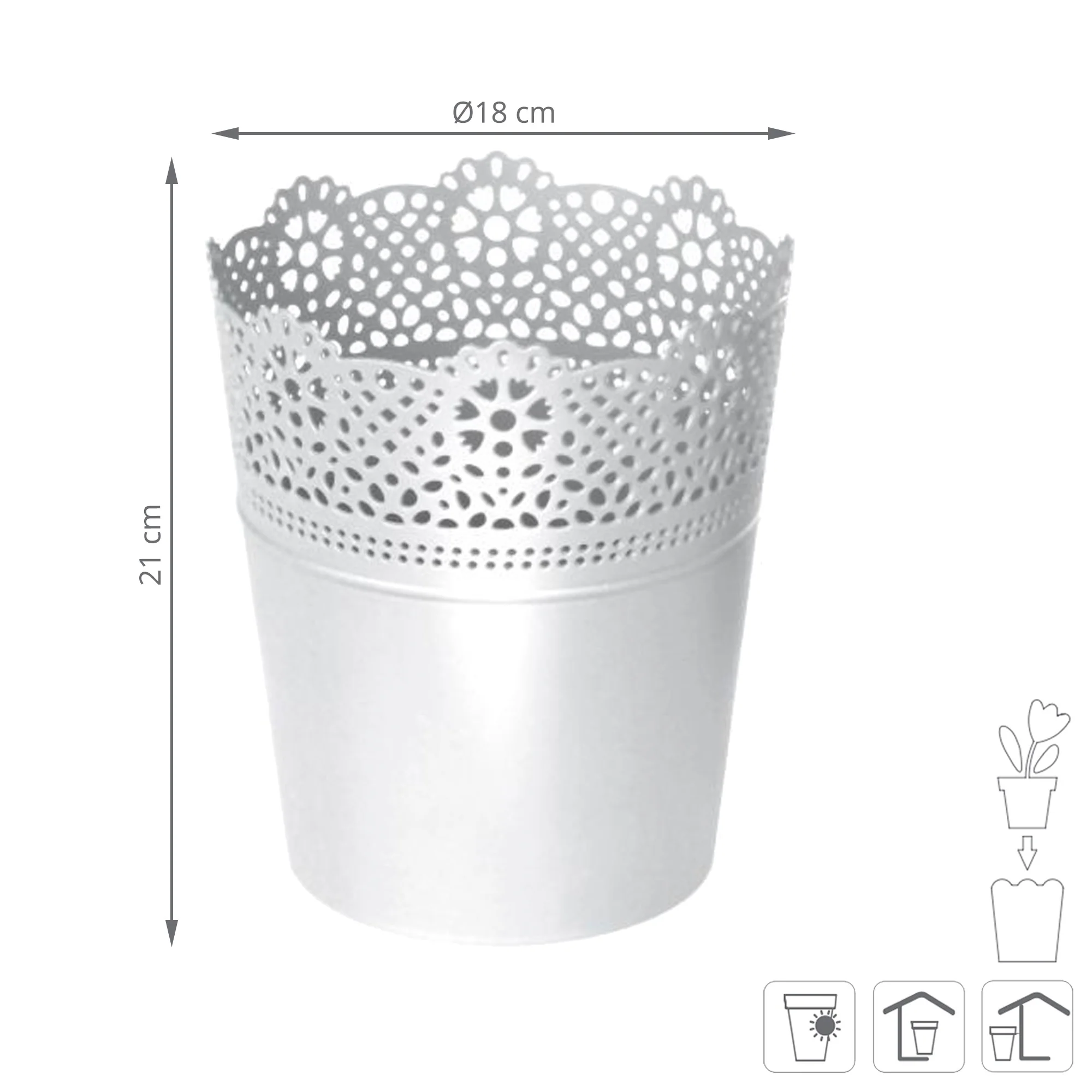 Maceta Lace , Dimensiones (mm) 180x180x210, Color Blanco - Image 3