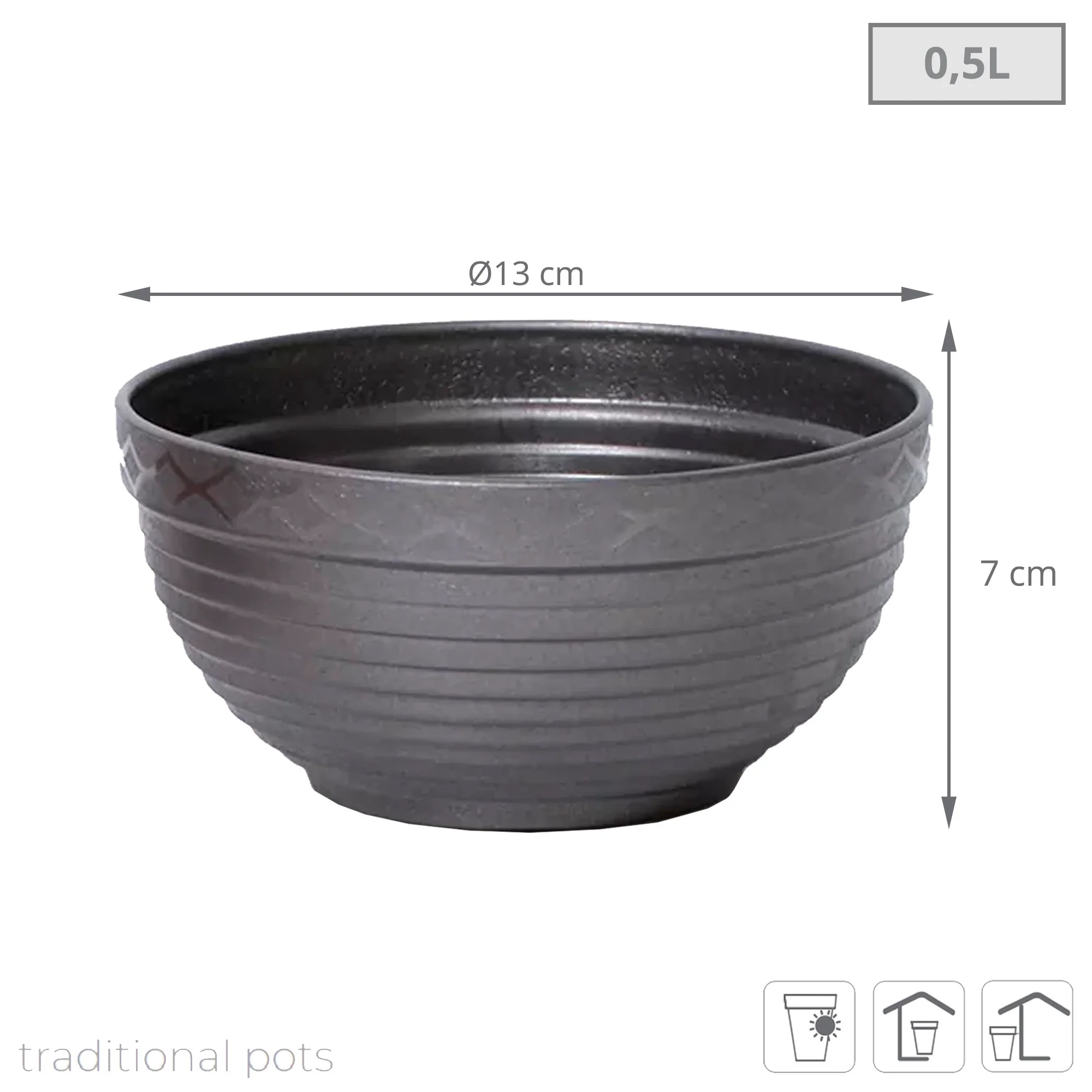 Maceta Misa 0,5l., Dimensiones (mm) 130x130x70, Color Grafito - Image 3