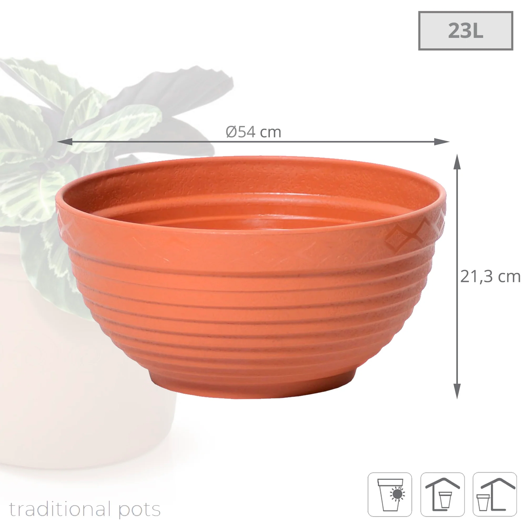 Maceta Misa 23l., Dimensiones (mm) 540x540x213, Color Terracota - Image 3