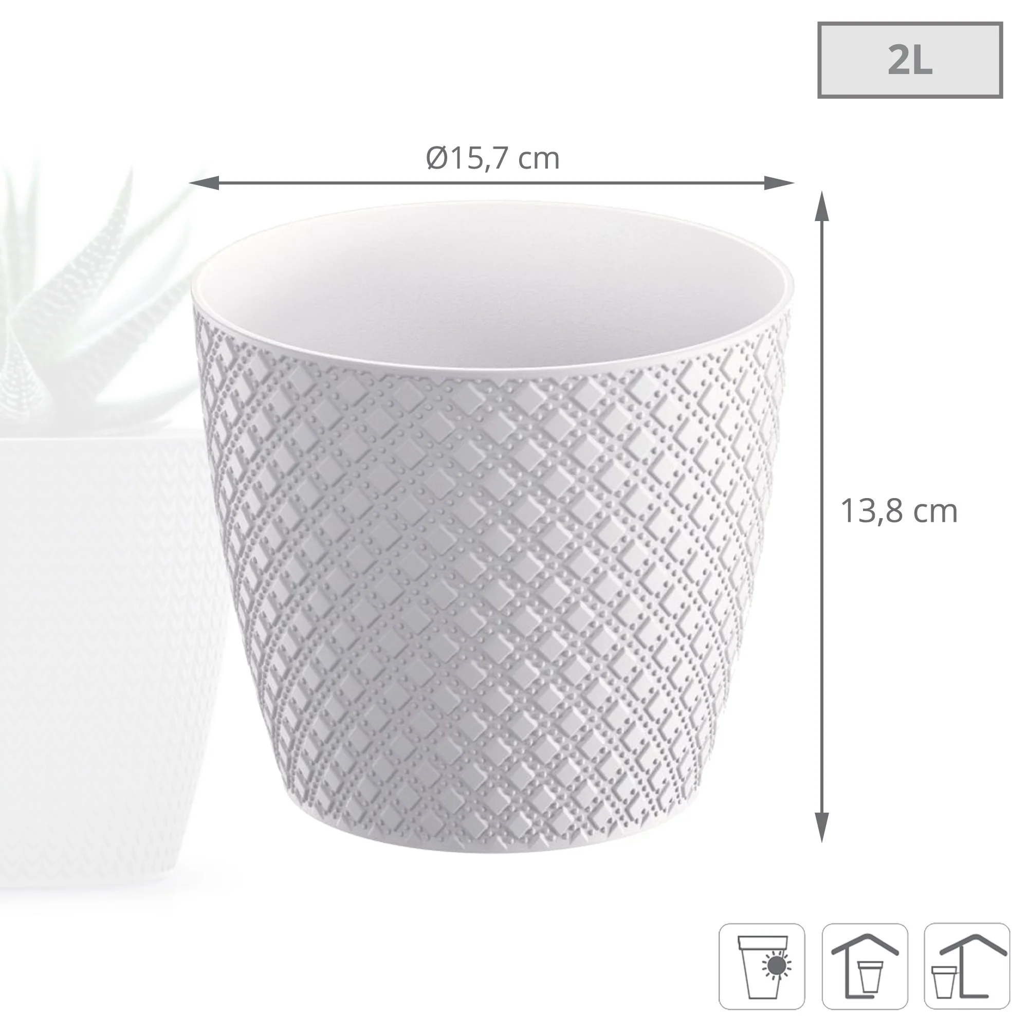 Maceta Orient 2l., Dimensiones (mm) 157x157x138, Color Blanco - Image 3