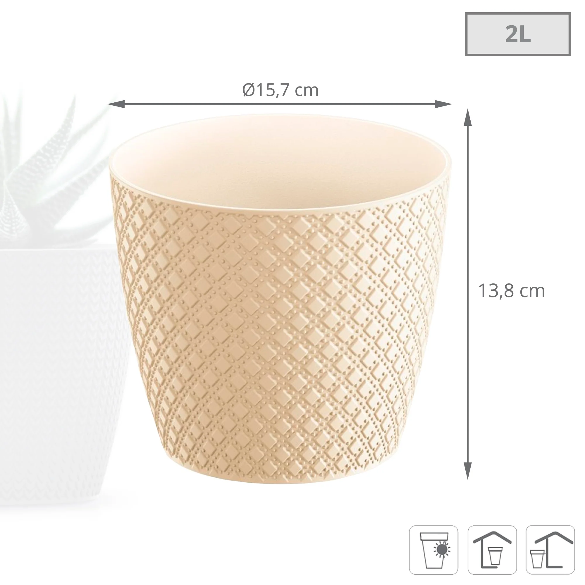 Maceta Orient 2l., Dimensiones (mm) 157x157x138, Color Crema - Image 3