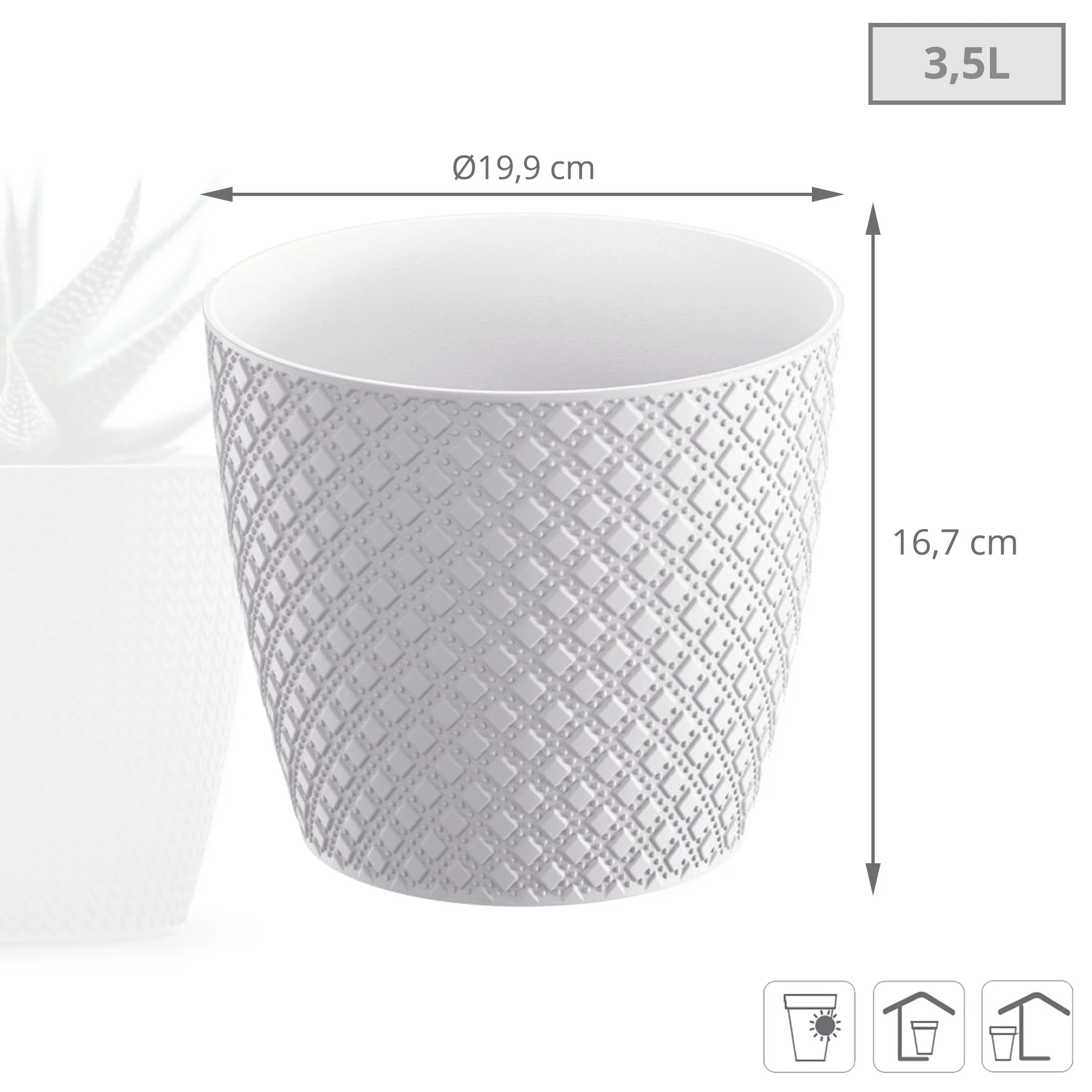 Maceta Orient 3,5l., Dimensiones (mm) 189x189x167, Color Blanco - Image 3