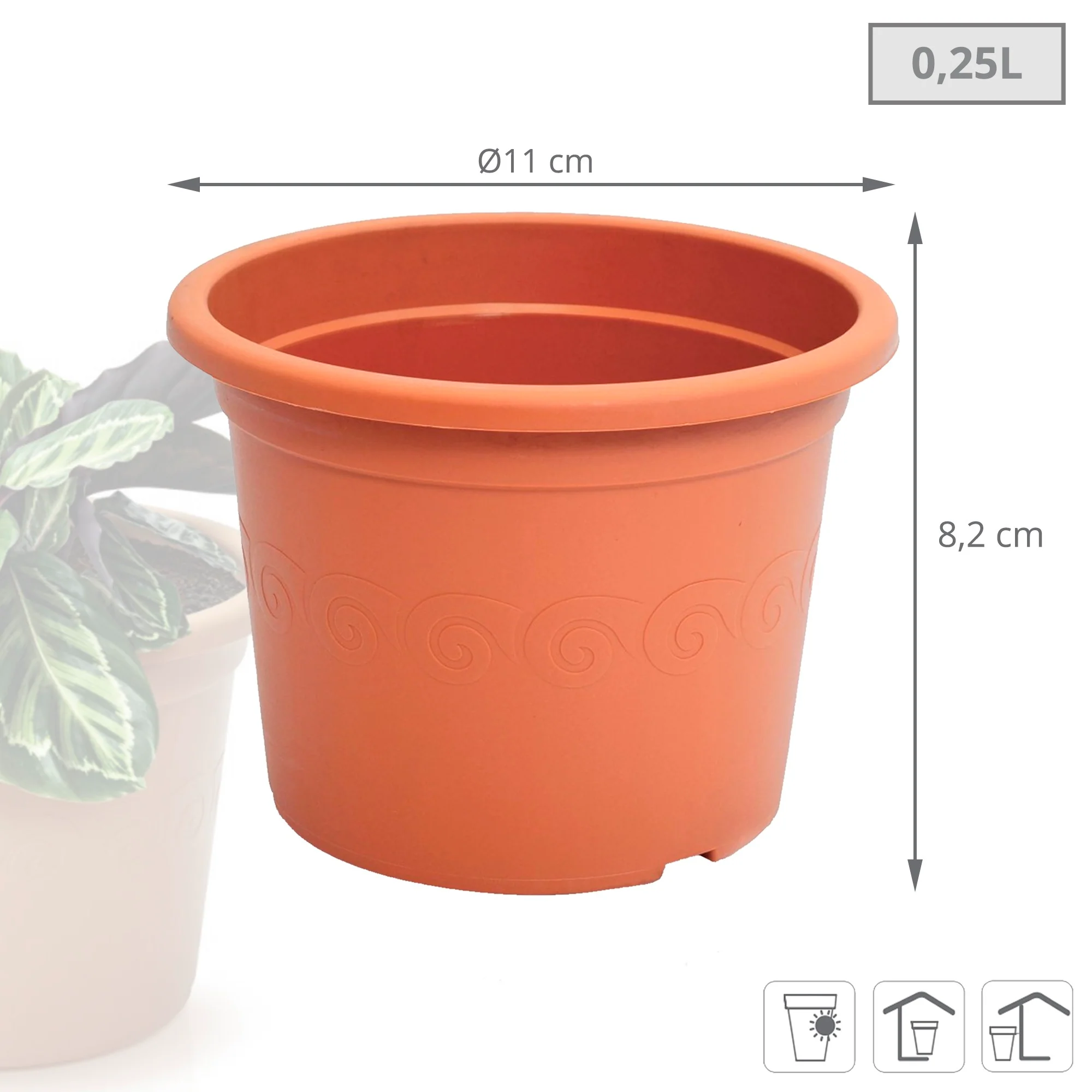 Maceta Plastica 0,25l., Dimensiones (mm) 110x110x82, Color Terracota - Image 3