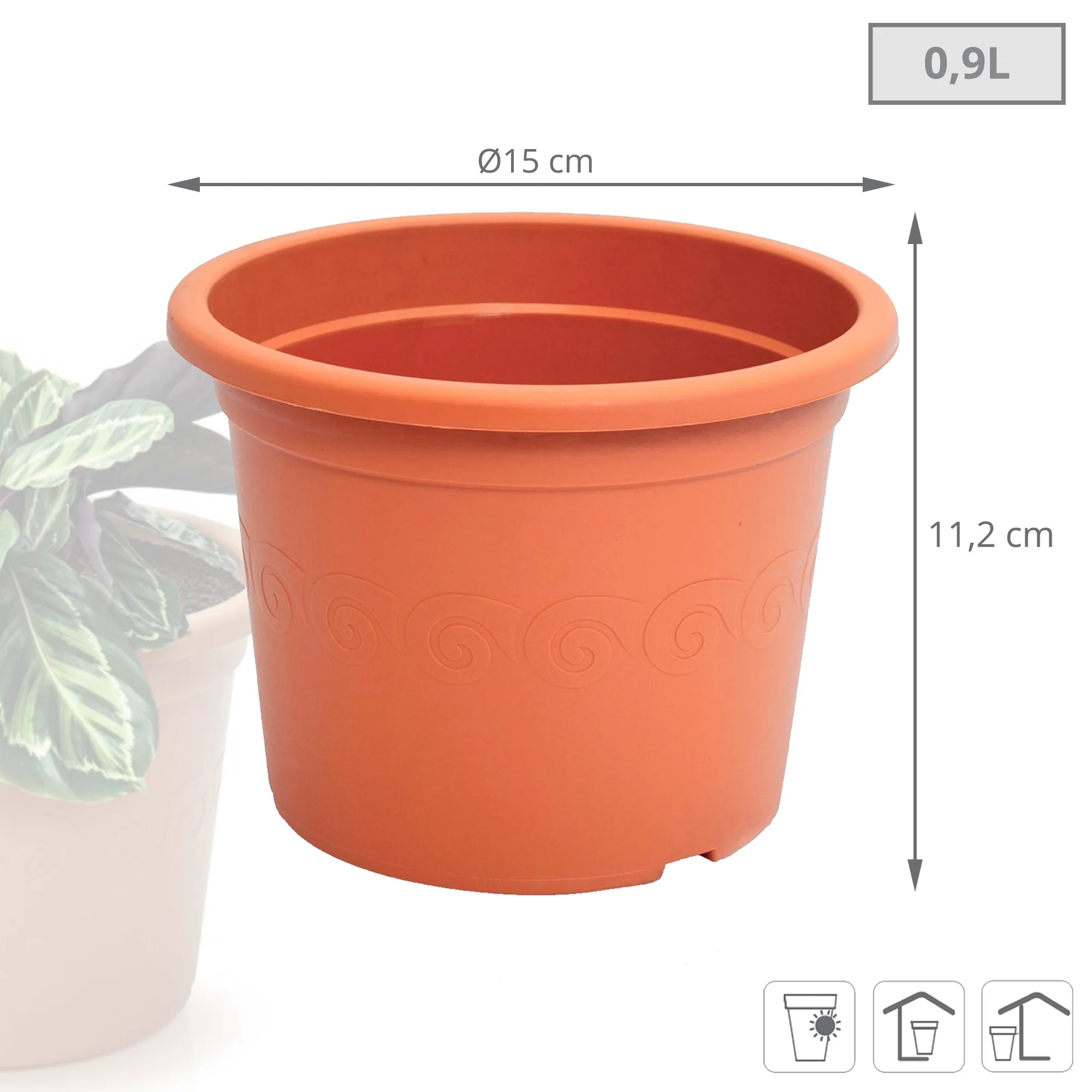 Maceta Plastica 0,9l., Dimensiones (mm) 150x150x112, Color Terracota - Image 3