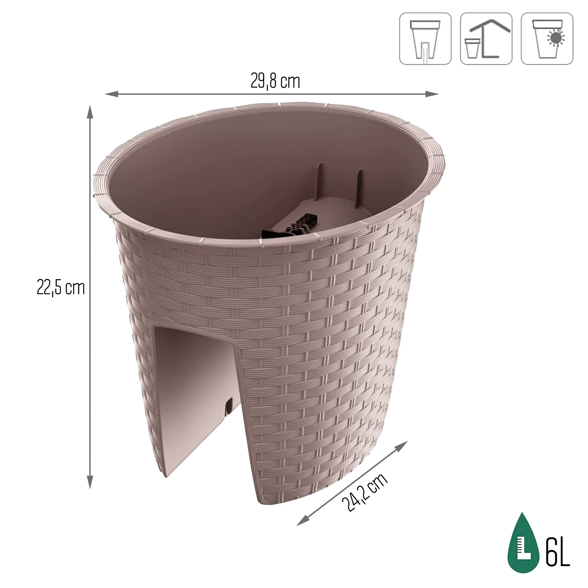 Maceta Ratolla Oval 6l., Dimensiones (mm) 298x242x225, Color Mocca - Image 3