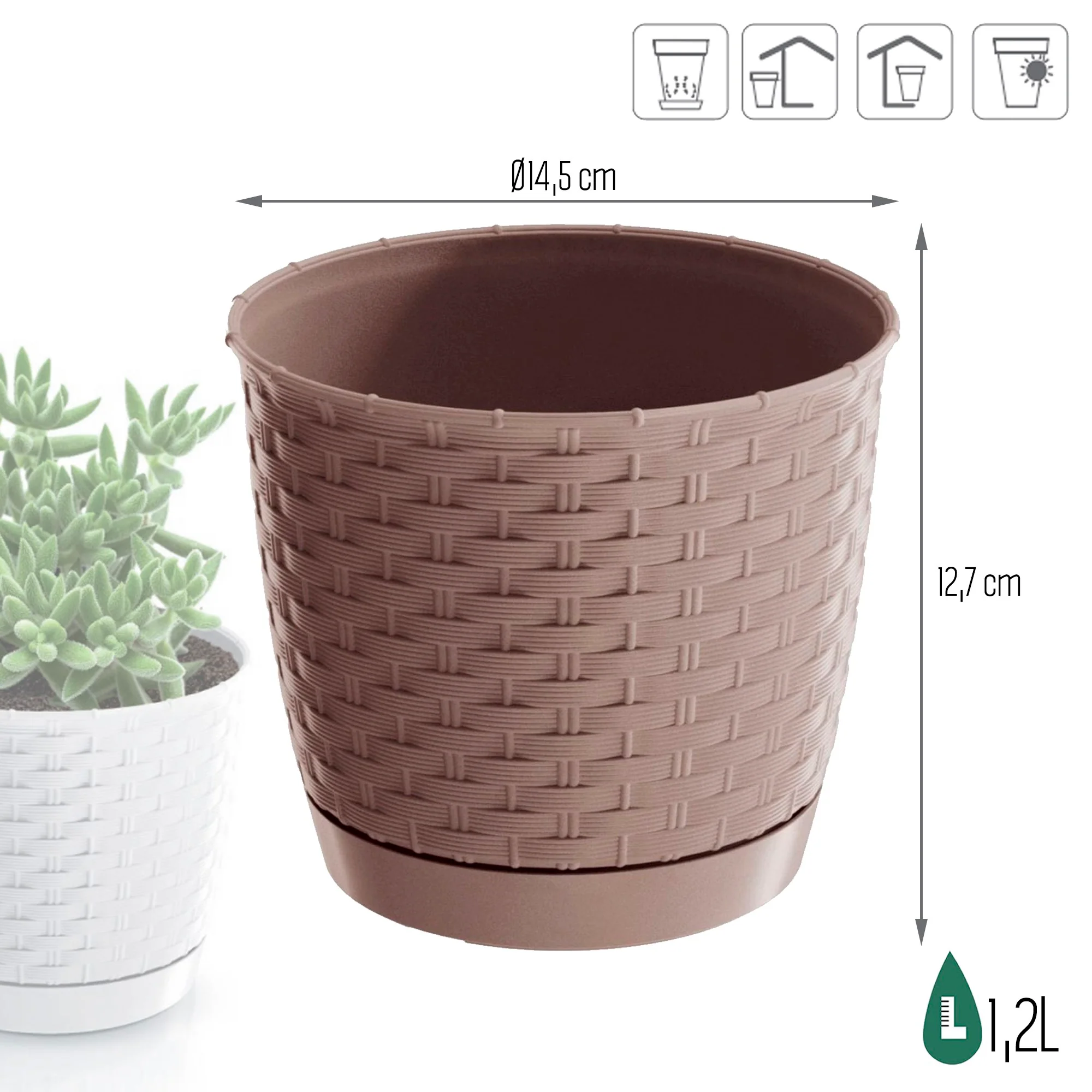 Maceta Ratolla Round 1,2l., Dimensiones (mm) 145x145x127, Color Mocca - Image 3