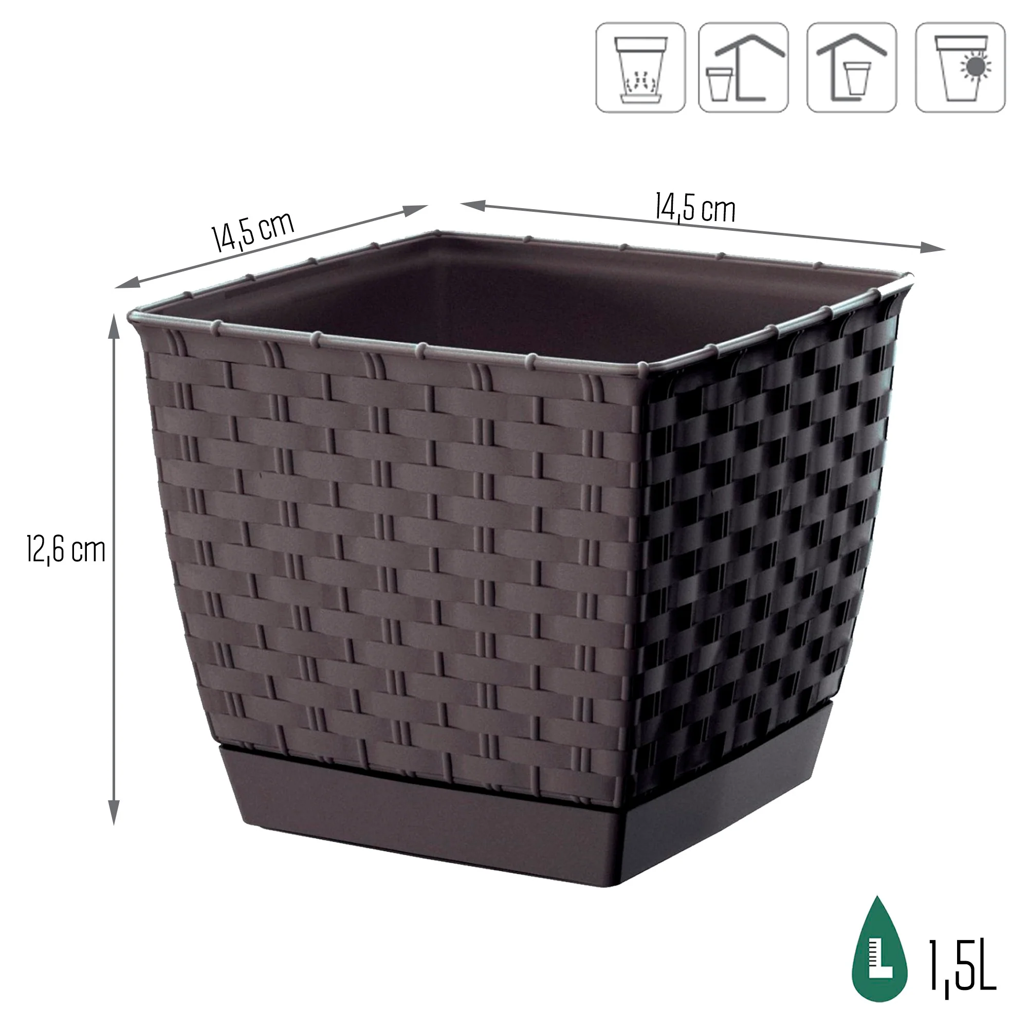 Maceta Ratolla Square 1,5l., Dimensiones (mm) 145x145x126, Color Ocre Oscuro - Image 3