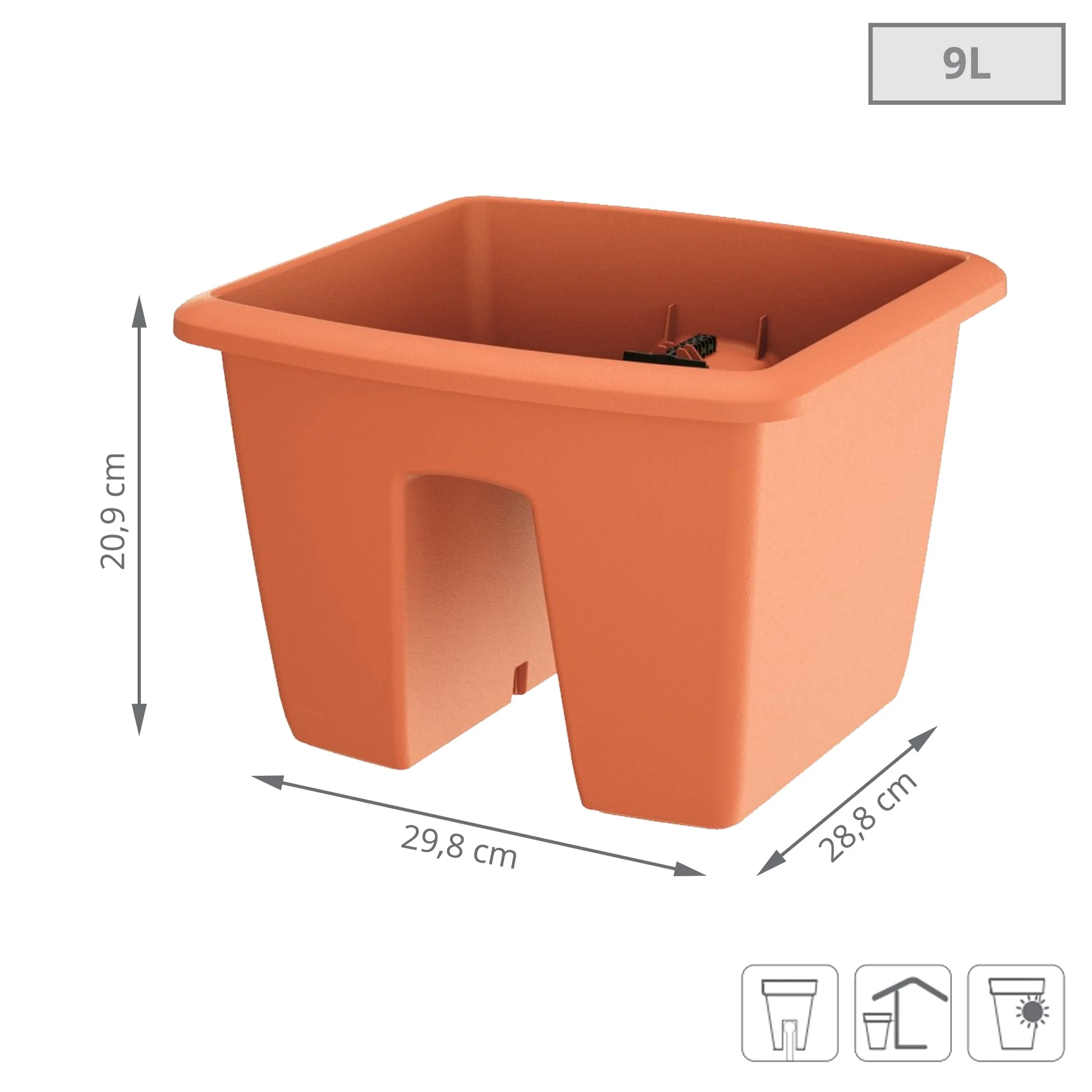 Maceta Respana Railing 9l., Dimensiones (mm) 288x298x209, Color Terracota - Image 3