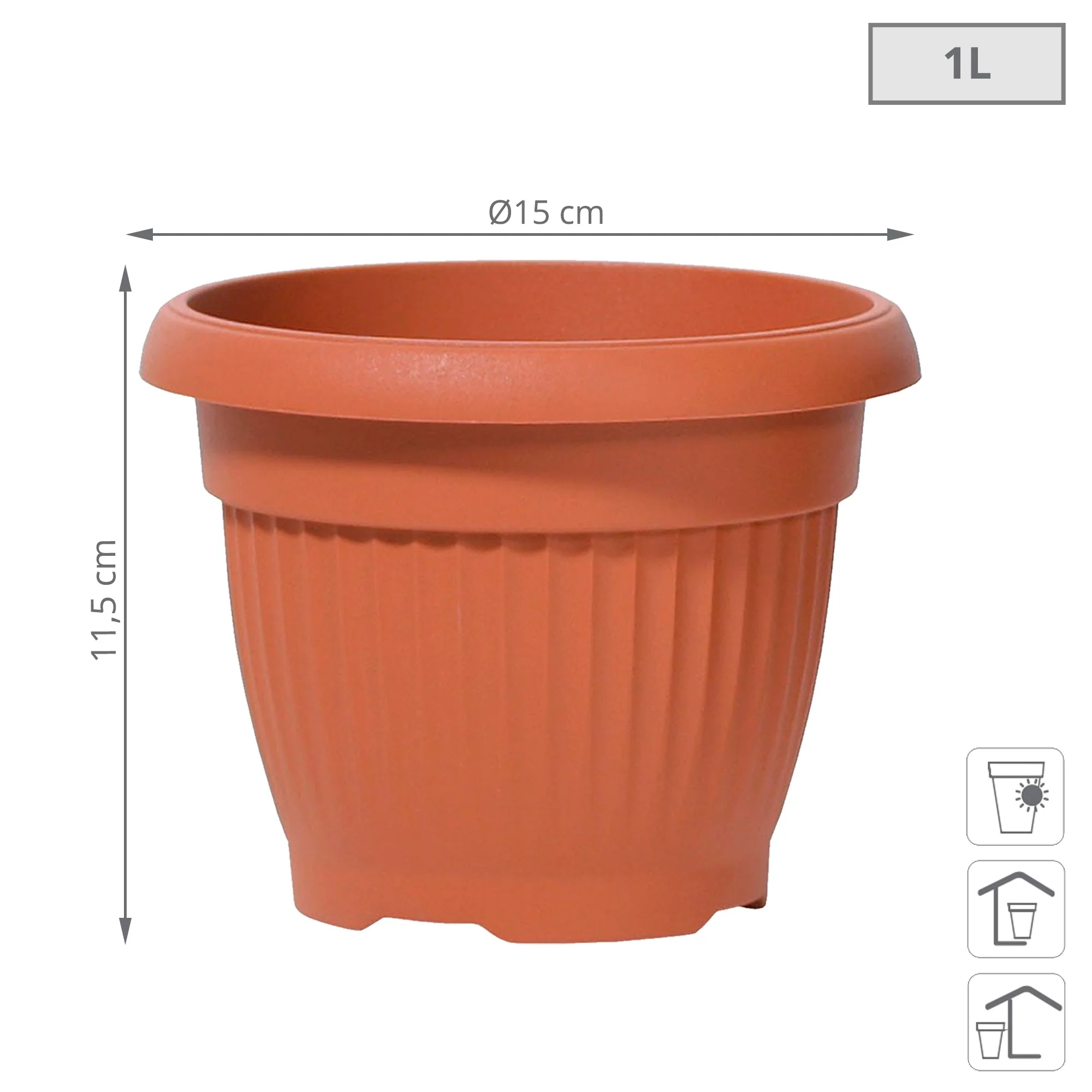 Maceta Terra 1l., Dimensiones (mm) 150x150x115, Color Terracota - Image 3