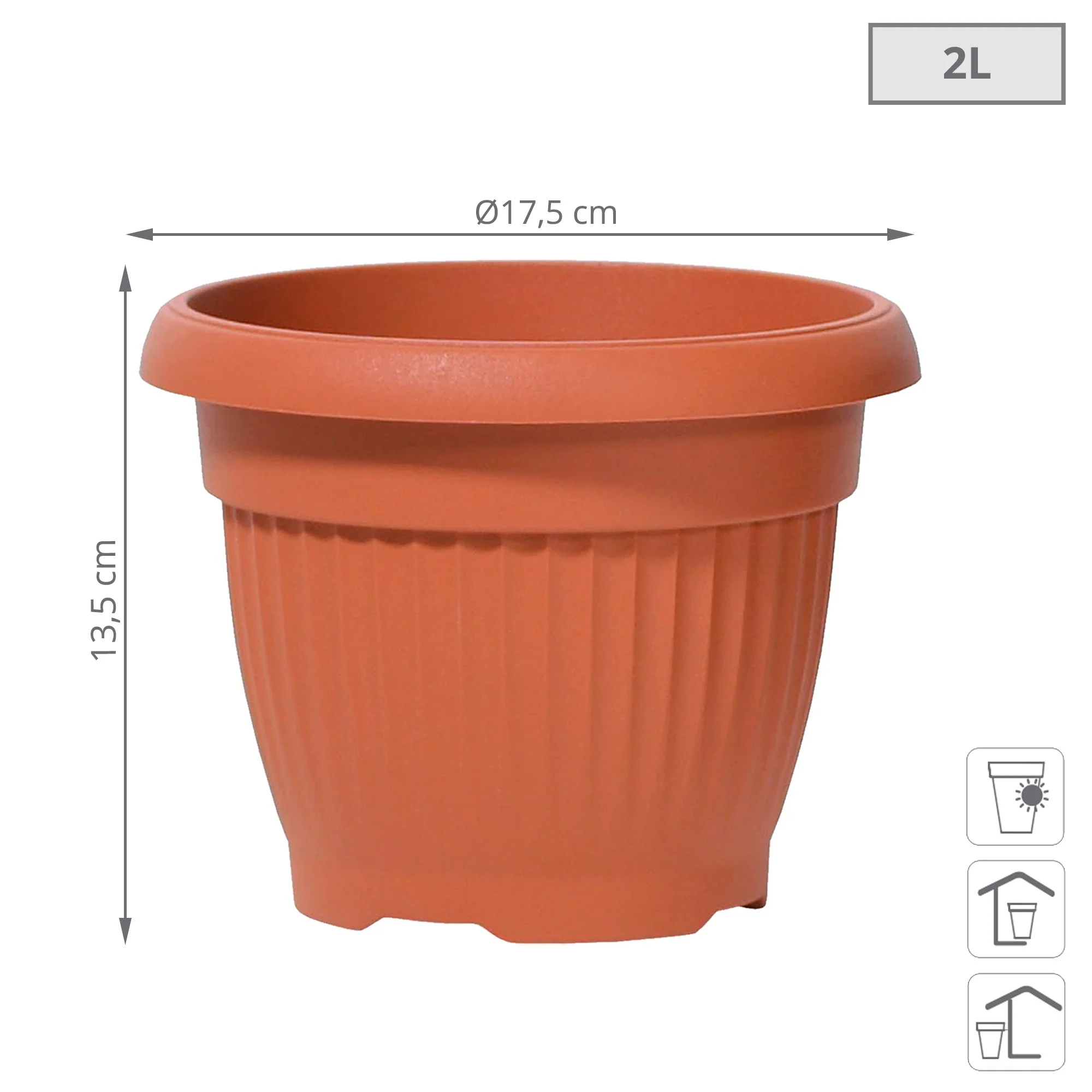 Maceta Terra 2l., Dimensiones (mm) 175x175x135, Color Terracota - Image 3