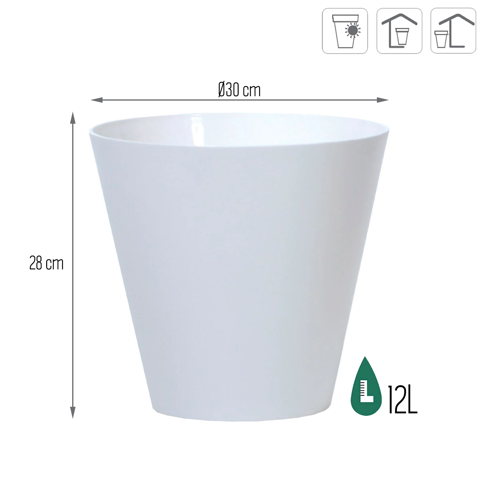 Maceta Tubus 12l., Dimensiones (mm) 300x300x280, Color Blanco - Image 3