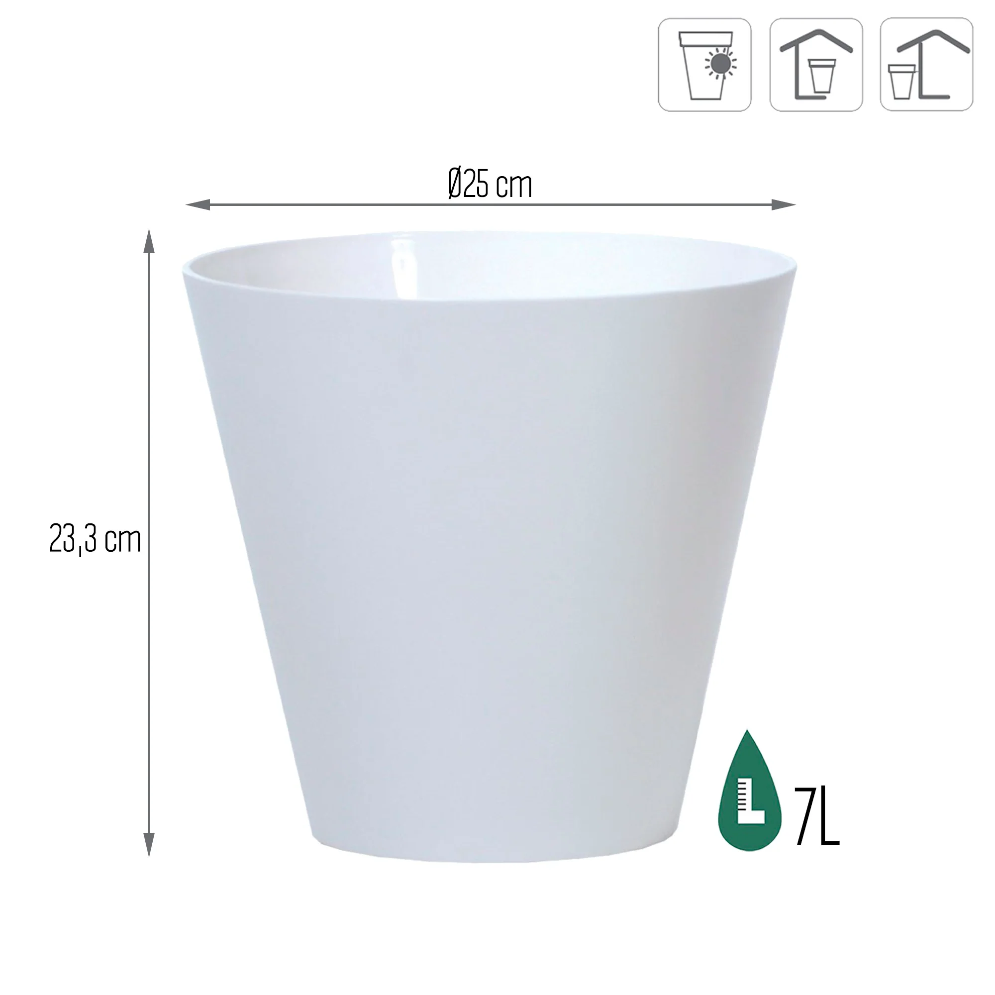 Maceta Tubus 7l., Dimensiones (mm) 250x250x233, Color Blanco - Image 3
