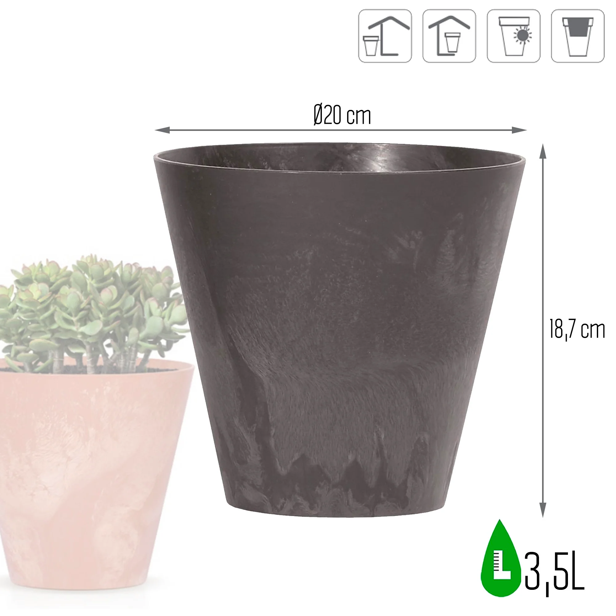 Maceta Tubus Beton Effect 3,5l., Dimensiones (mm) 200x200x187, Color Antracita - Image 3