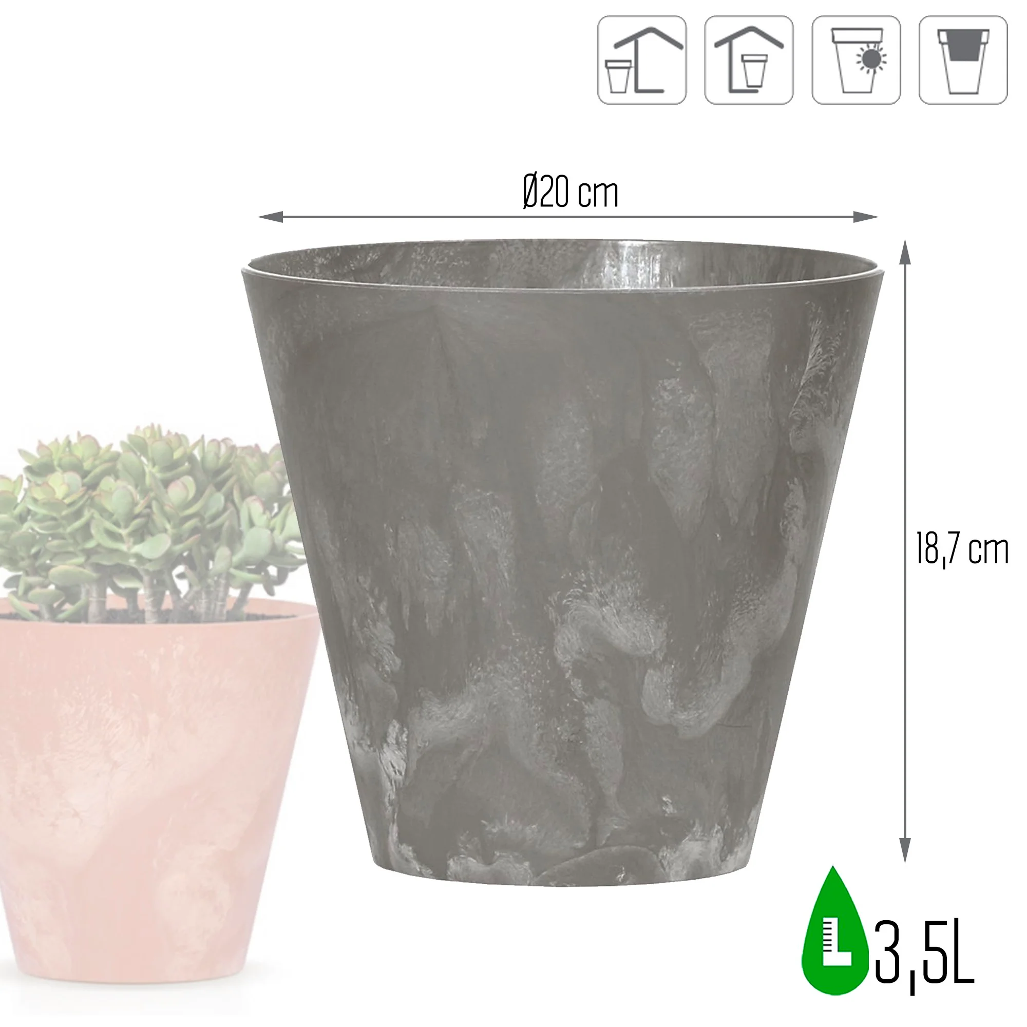 Maceta Tubus Beton Effect 3,5l., Dimensiones (mm) 200x200x187, Color Marengo - Image 3