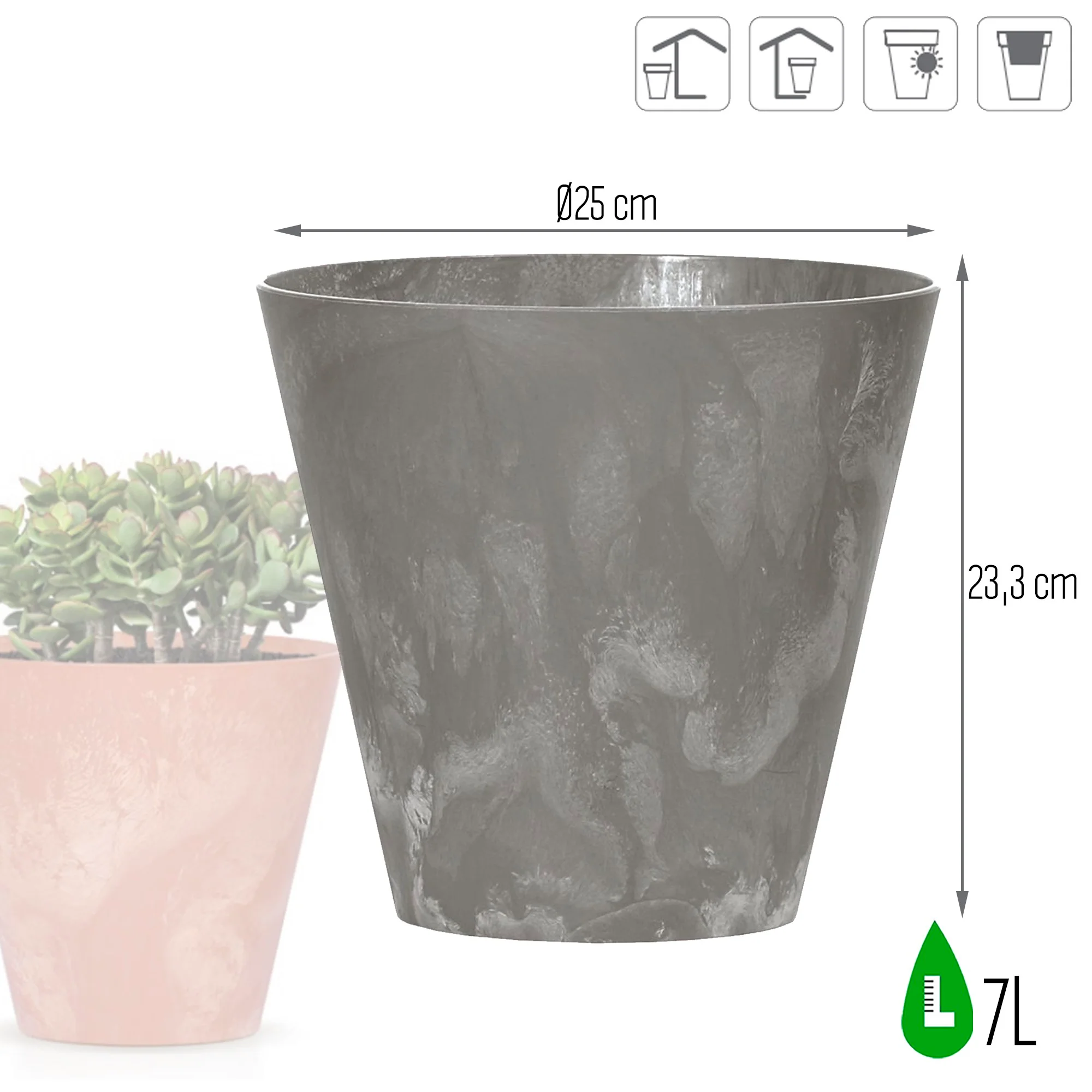 Maceta Tubus Beton Effect 7l., Dimensiones (mm) 250x250x233, Color Marengo - Image 3