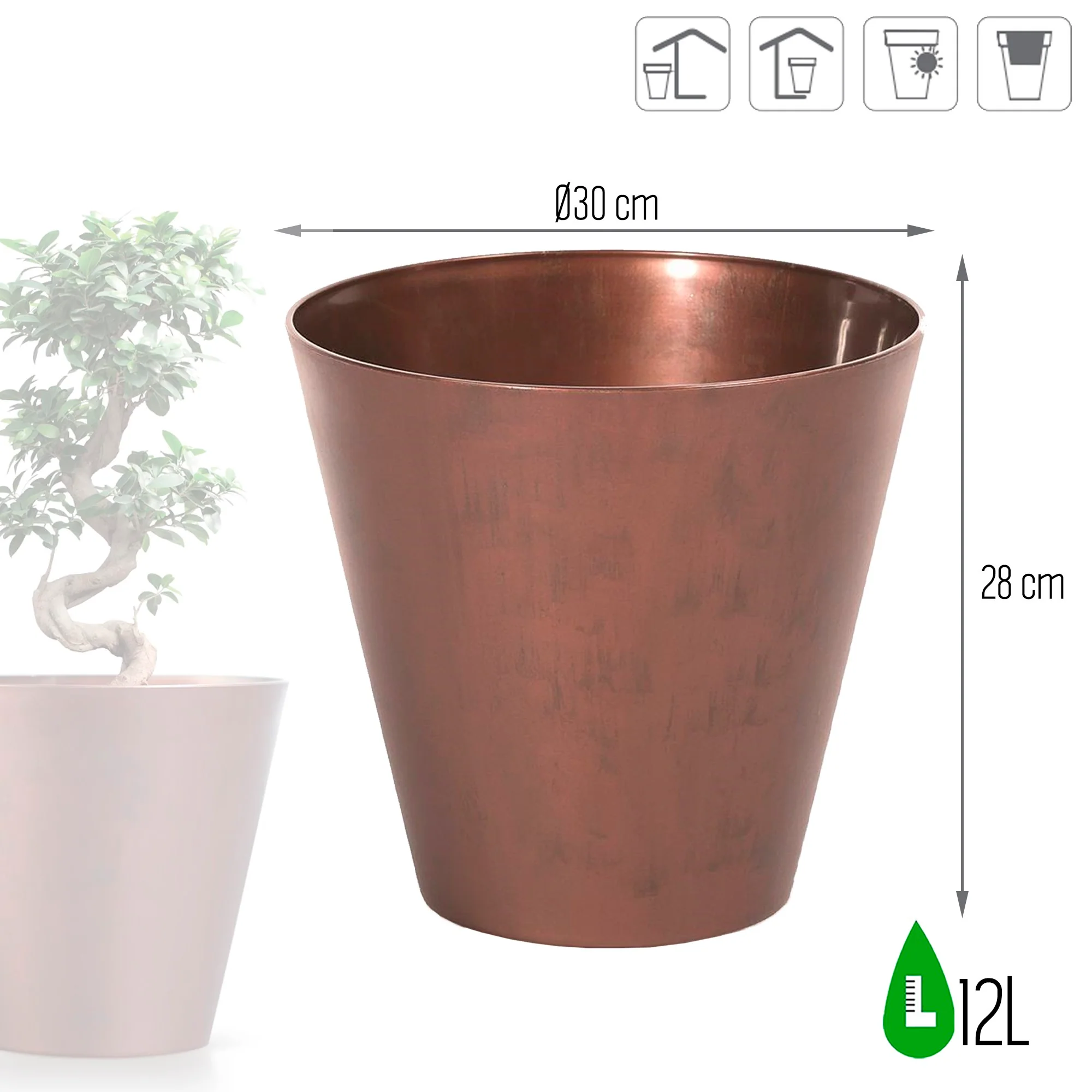 Maceta Tubus Corten 12l., Dimensiones (mm) 300x300x280, Color Cobre - Image 3