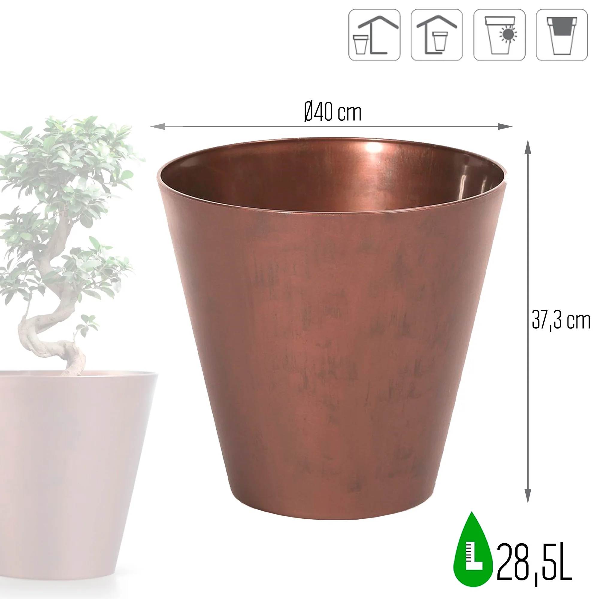 Maceta Tubus Corten 28,5l., Dimensiones (mm) 400x400x373, Color Cobre - Image 3