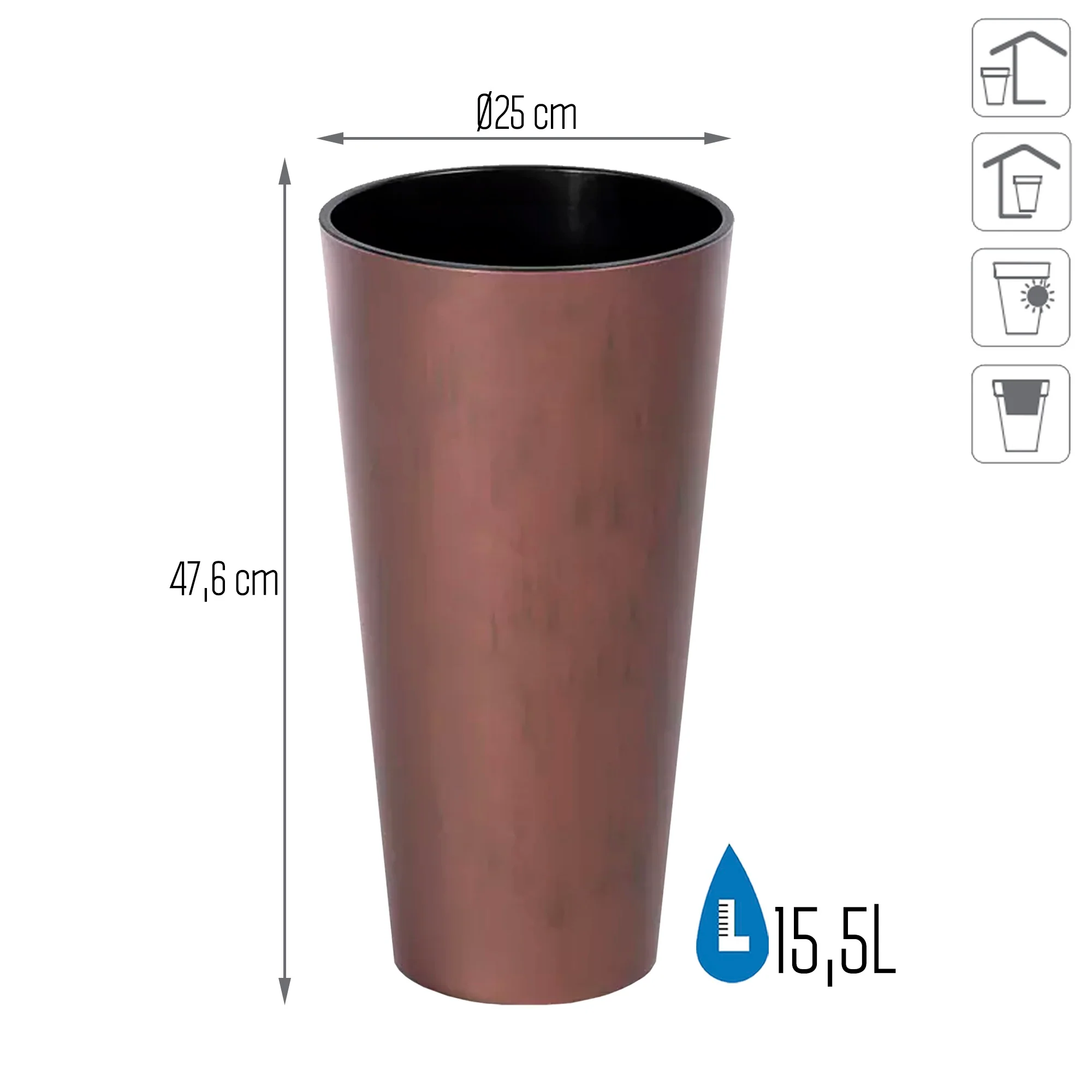 Maceta Tubus Slim Corten 15,5l., Dimensiones (mm) 250x250x476, Color Cobre - Image 3