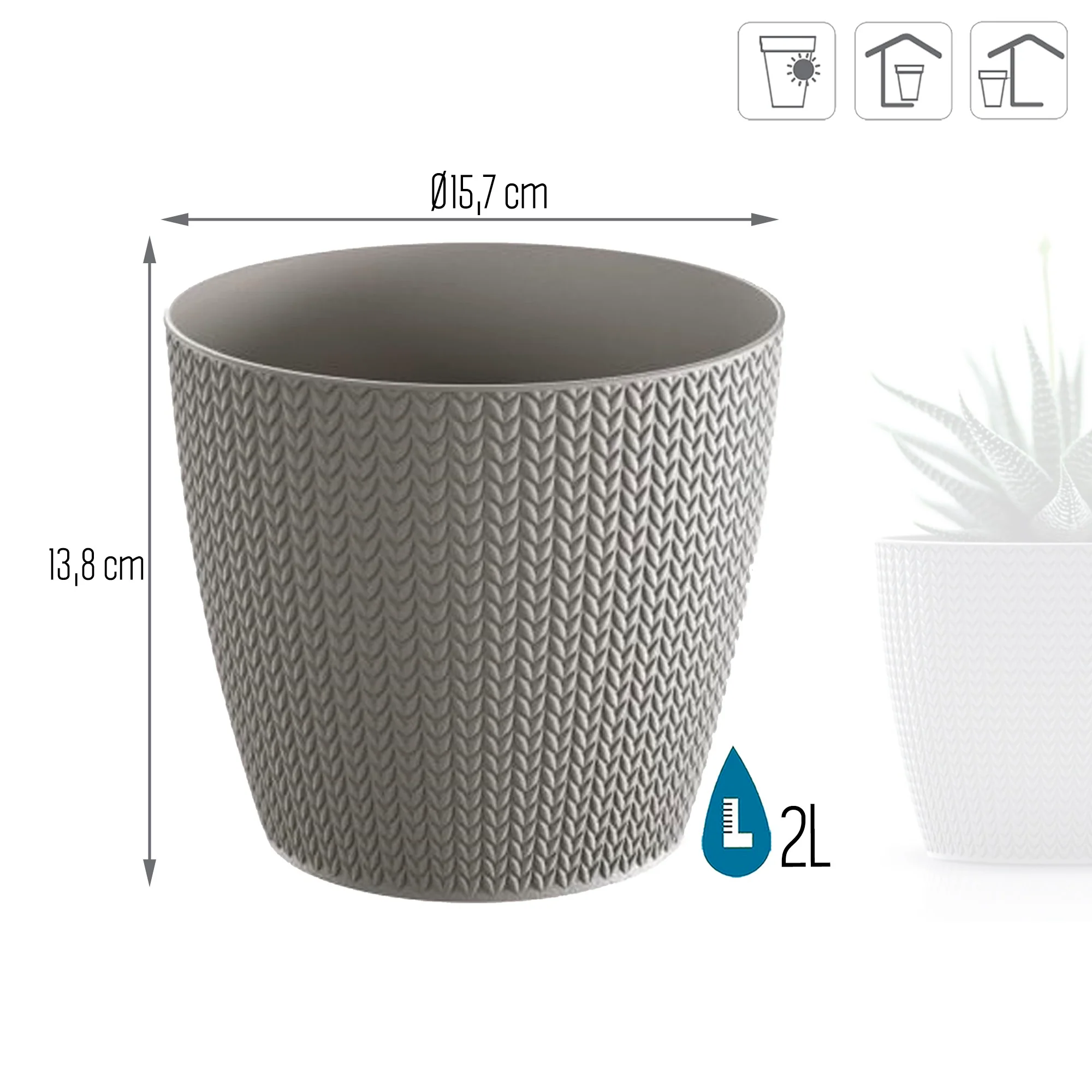 Maceta Wheaty 2l., Dimensiones (mm) 157x157x138, Color Gris Piedra - Image 3