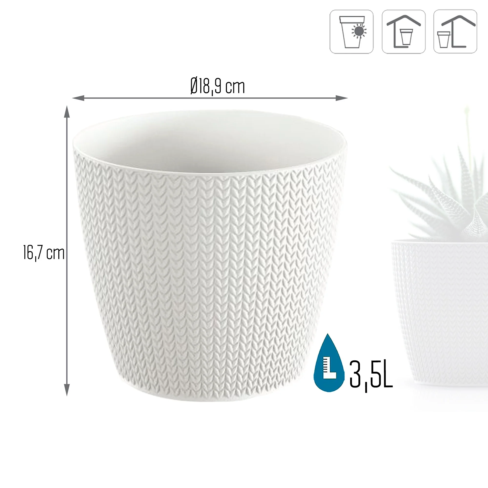 Maceta Wheaty 3,5l., Dimensiones (mm) 189x189x167, Color Blanco - Image 3