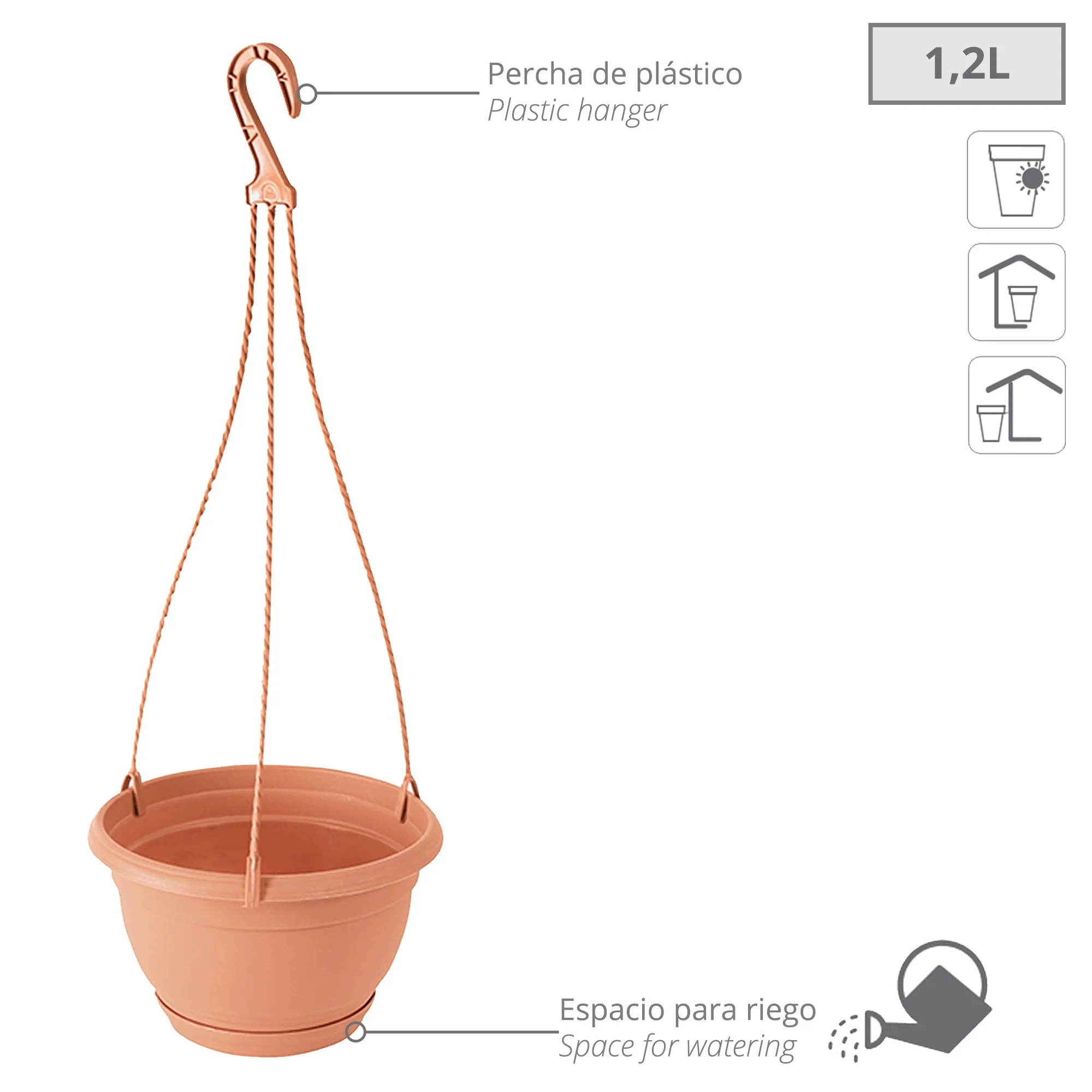 Macetero Colgante Agro 1,2l., Dimensiones (mm) 180x180x115, Color Terracota - Image 2