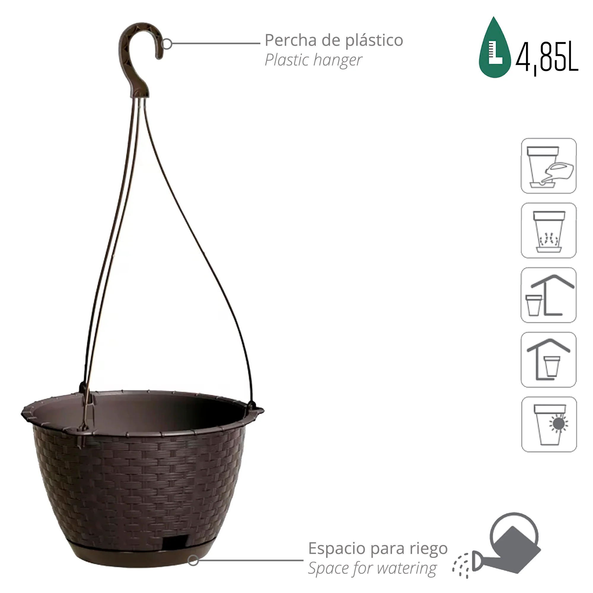 Macetero Colgante Ratolla Round W 4,85l., Dimensiones (mm) 243x243x160, Color Ocre Oscuro - Image 3