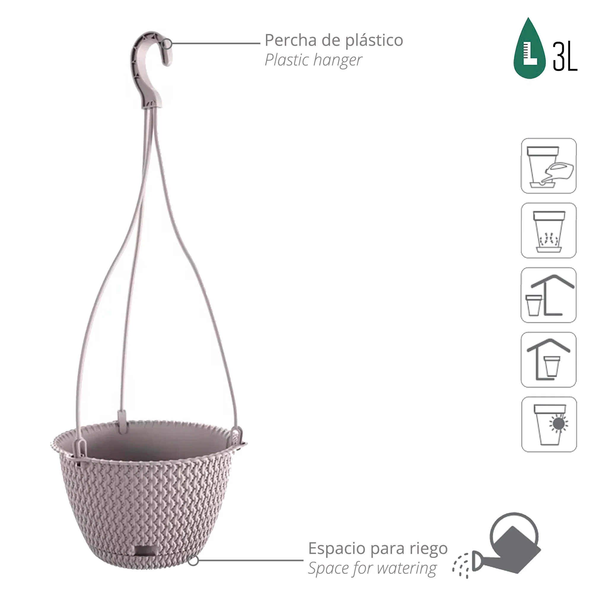 Macetero Colgante Splofy Round W 3l., Dimensiones (mm) 230x230x145, Color Mocca - Image 3