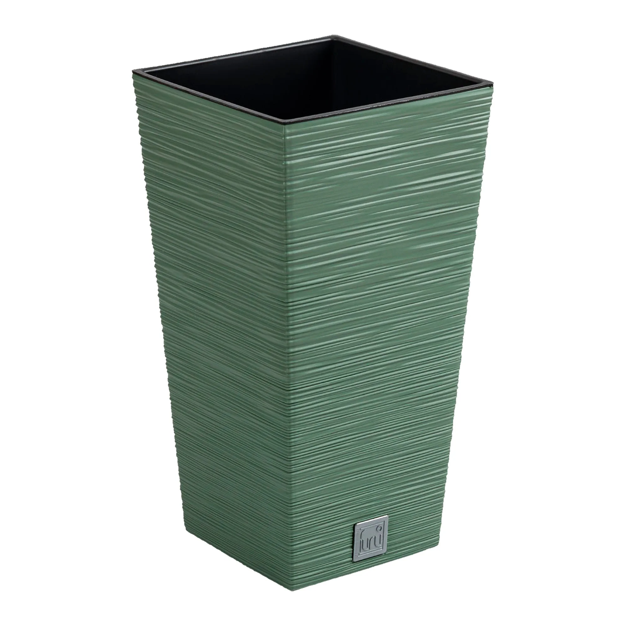 Macetero Color Verde Tierra, Con Depósito, Colección Furu, De 26,5 X 26,5 X 50 Cm, Capacidad De 11 L.