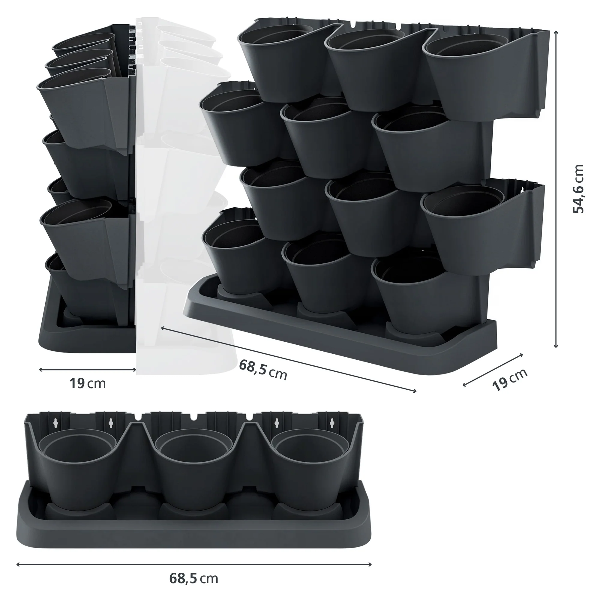 Macetero Vertical Prosperplast Cascade Garden De Plastico En Color Antracita 68,5 (largo) X 19 (ancho) X 54,6 (alto) Cm - Image 3
