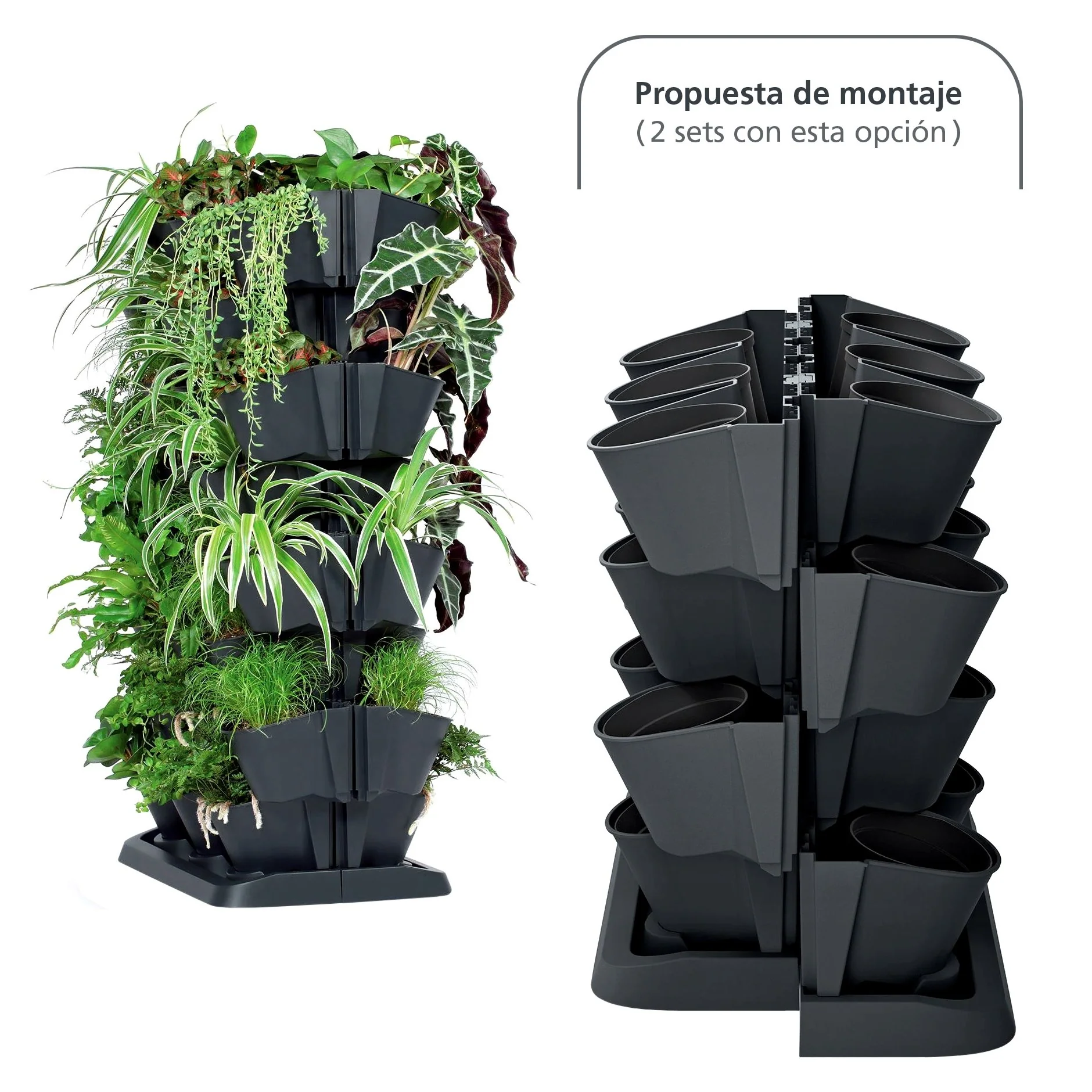 Macetero Vertical Prosperplast Cascade Garden De Plastico En Color Antracita 68,5 (largo) X 19 (ancho) X 54,6 (alto) Cm - Image 4