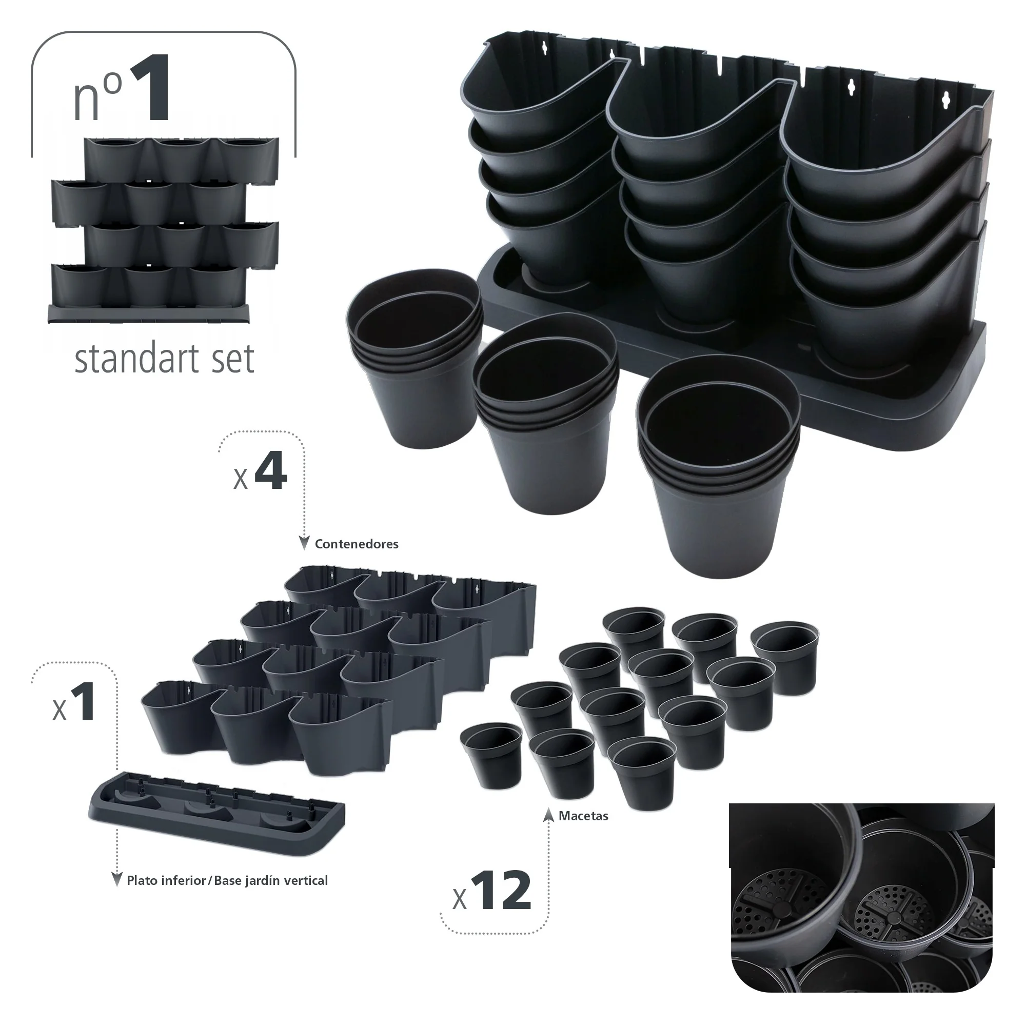 Macetero Vertical Prosperplast Cascade Garden De Plastico En Color Antracita 68,5 (largo) X 19 (ancho) X 54,6 (alto) Cm - Image 5