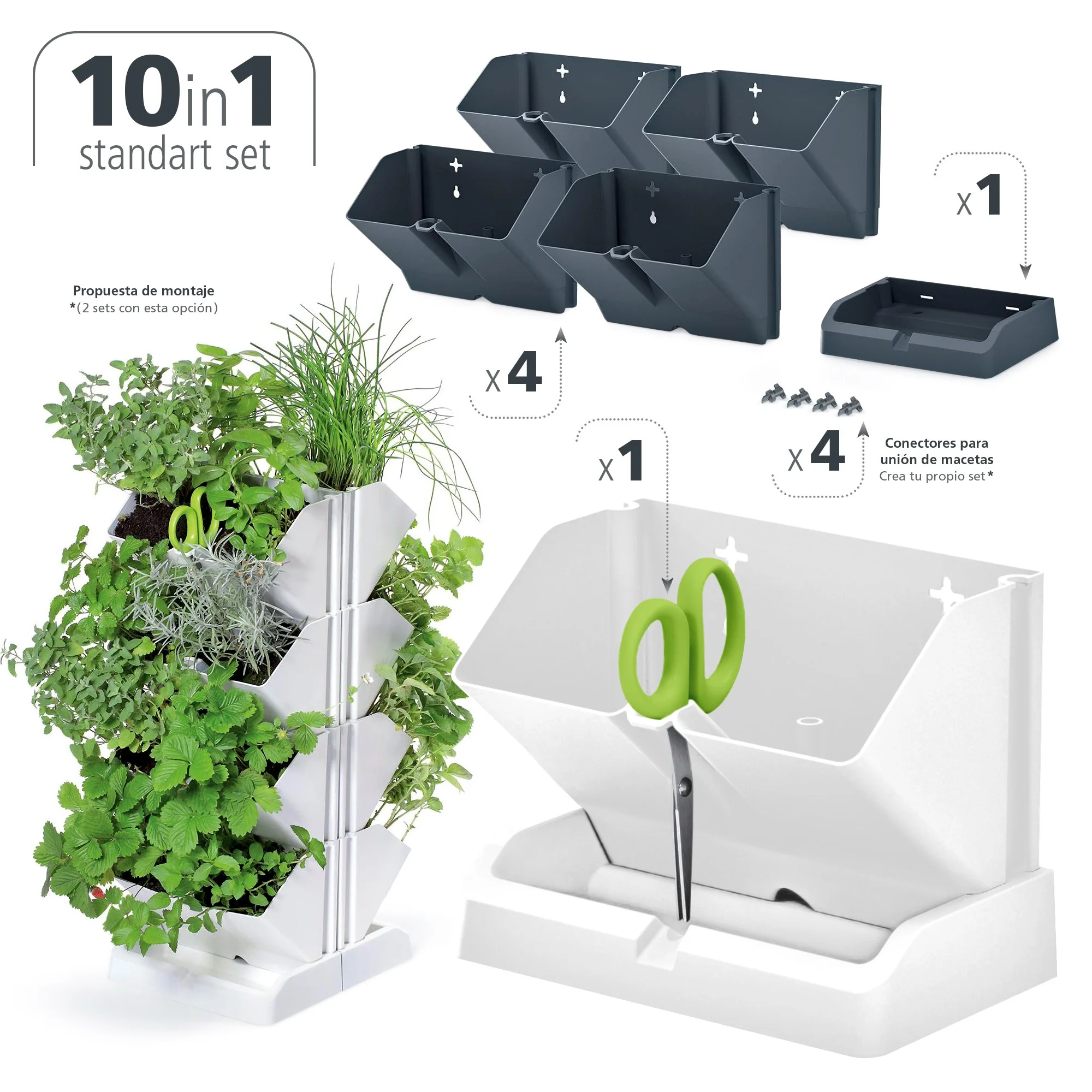 Macetero Vertical Prosperplast Mini Cascade De Plastico En Color Blanco 19,5 (largo) X 11,4 (ancho) X 47,5 (alto) Cm Con Tijeras De Jardin - Image 3