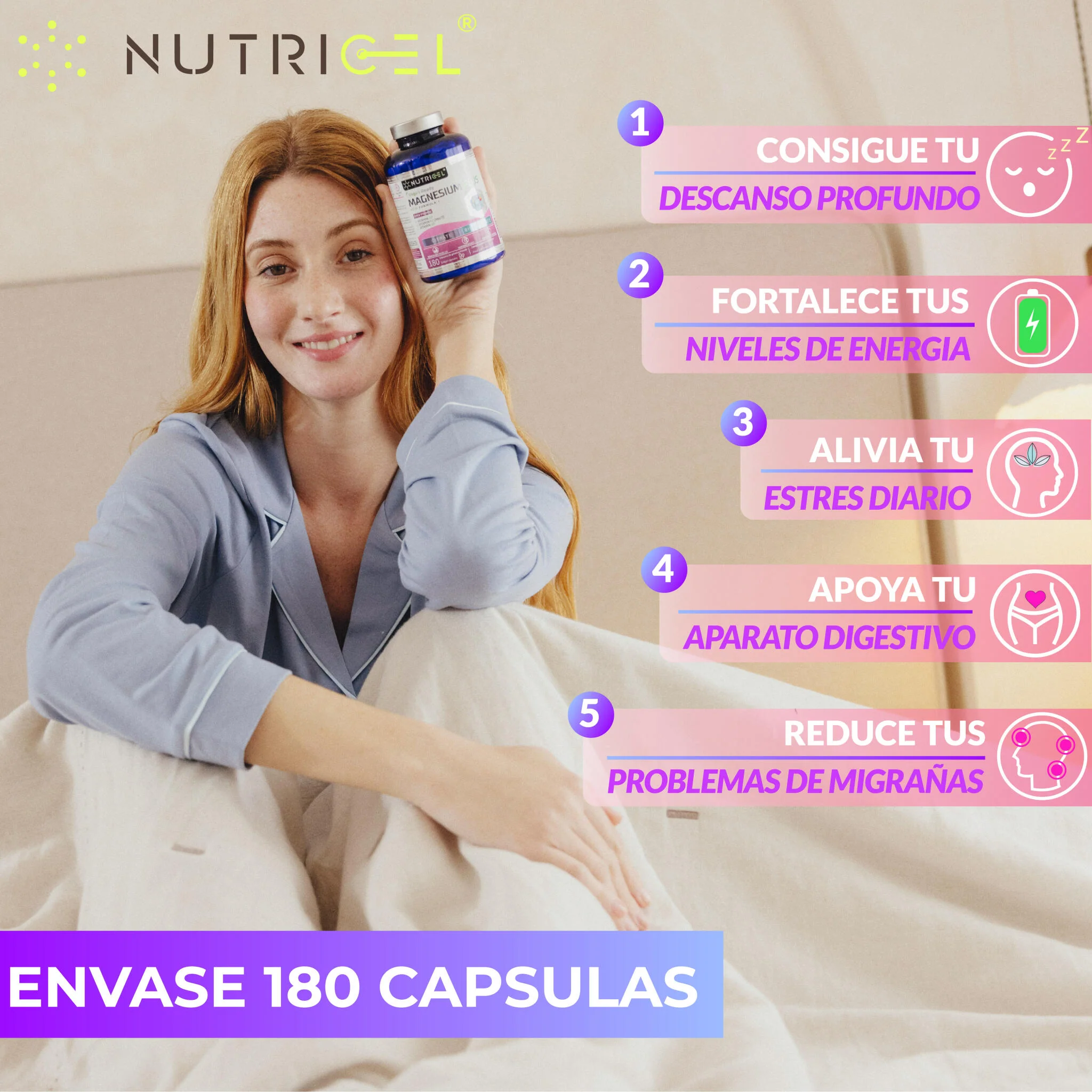 Magnesio Con Bisglicinato Y Citrato + Vitamina D3 Y K2 - 180 Cápsulas - Nutricel - Image 4