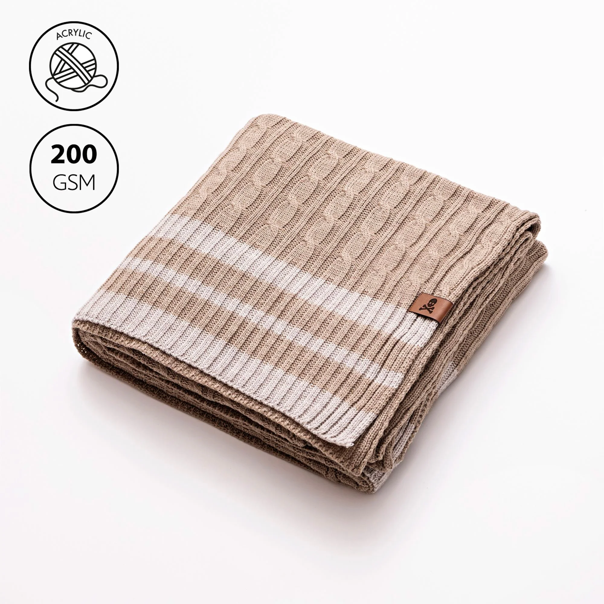 Manta Punto De Ochos 140x190cm 100% Acrílico 200gsm Marrón Con Rallas Beige Scalpers Home - Image 2