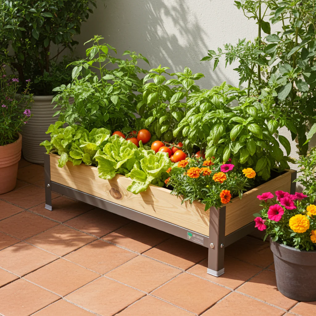 Mi Huerto Urban Jardinera Elevada Madera Con Bandeja Recoge Aguas | Estructura Metálica | Gris | 90x60x26cm - Image 6