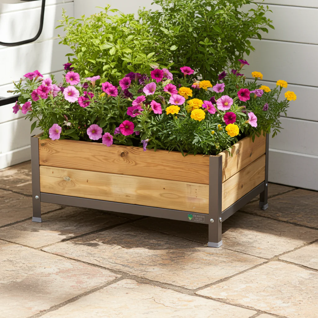 Mi Huerto Urban Jardinera Elevada Madera Con Bandeja Recoge Aguas | Estructura Metálica | Gris | 90x60x38cm - Image 6