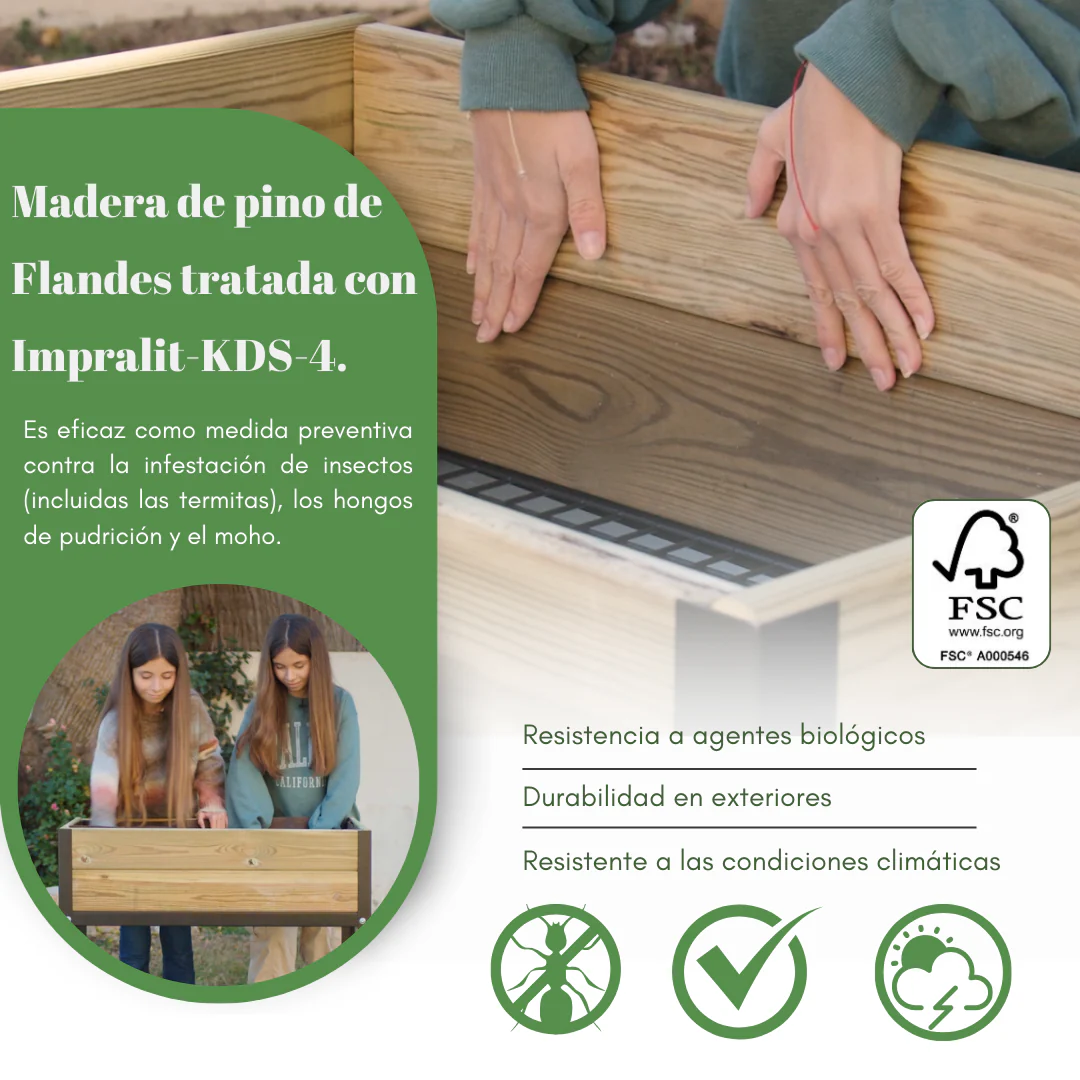 Mi Huerto Urban Jardinera Elevada Madera Con Bandeja Recoge Aguas | Estructura Metálica | Marrón | 90x60x38cm - Image 3