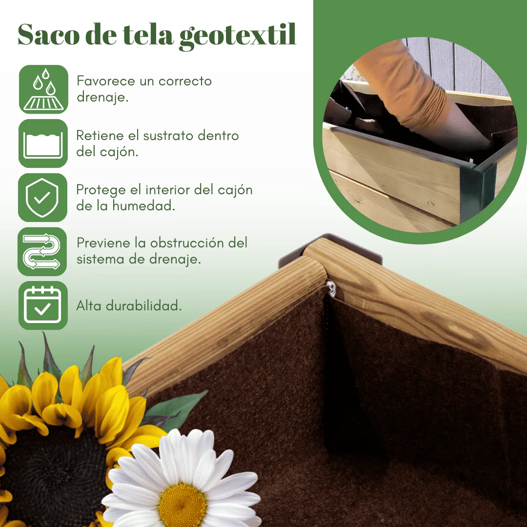 Mi Huerto Urban Jardinera Elevada Madera Con Bandeja Recoge Aguas | Estructura Metálica | Verde | 90x30x38cm - Image 4