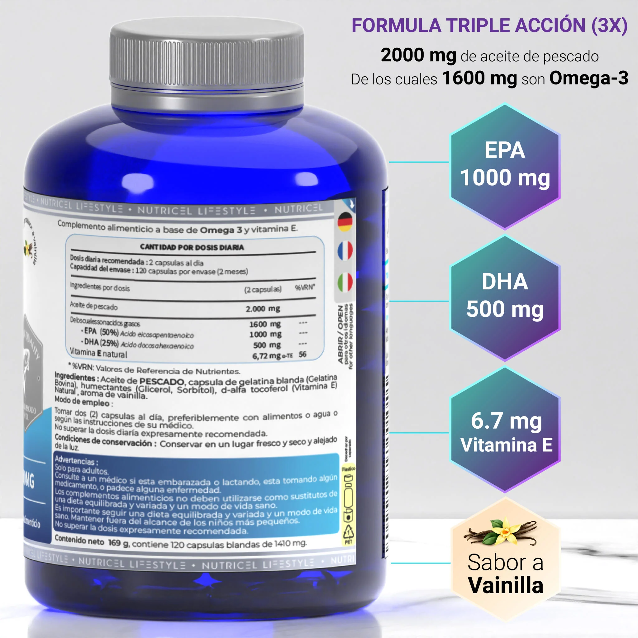 Omega 3 Epa 1000mg Dha 500mg 120 Perlas - Nutricel - Image 2