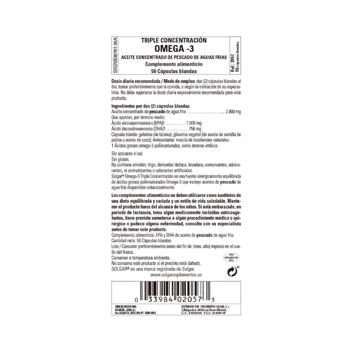 Omega 3 Triple Concentración Solgar 50 cápsulas - Image 2