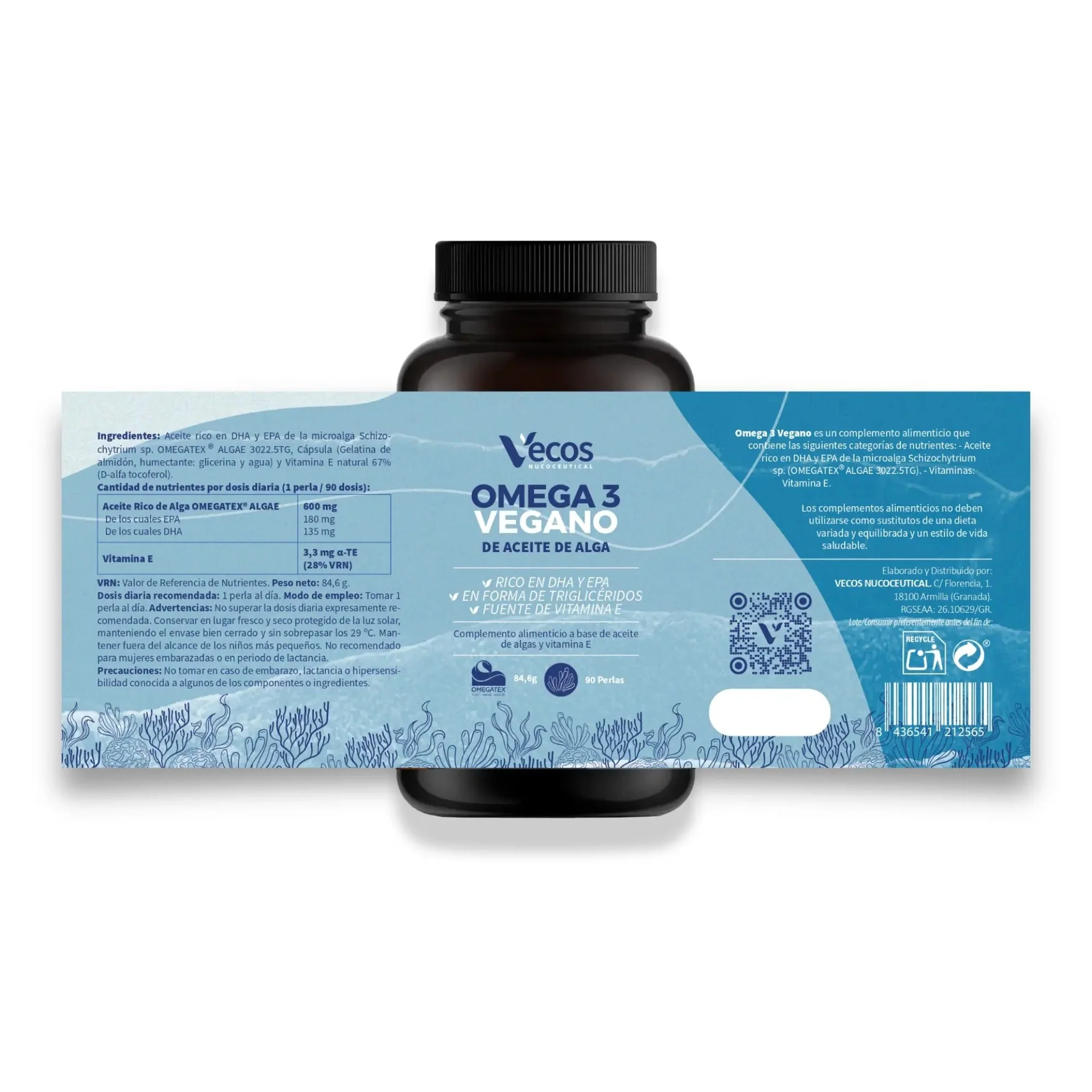 Omega 3 vegano de aceite de alga Vecos 90 perlas - Image 3