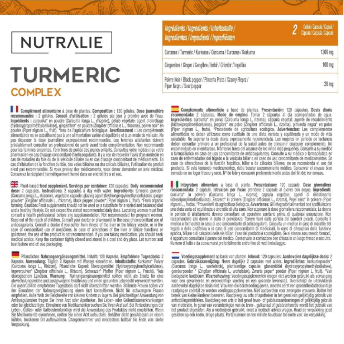 Pack 2 x Nutralie Cúrcuma Complex + Jengibre y Pimienta Negra Orgánica 120 cápsulas - Image 5