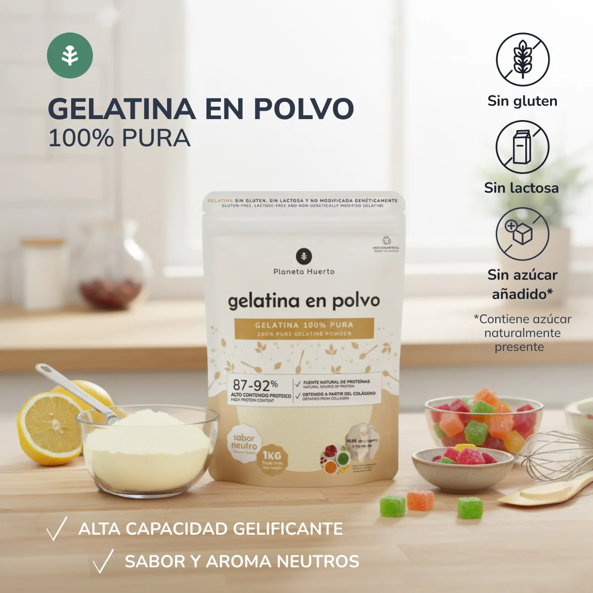 Pack 2x Gelatina neutra en polvo fuente de colágeno Planeta Huerto 1 Kg - Image 3