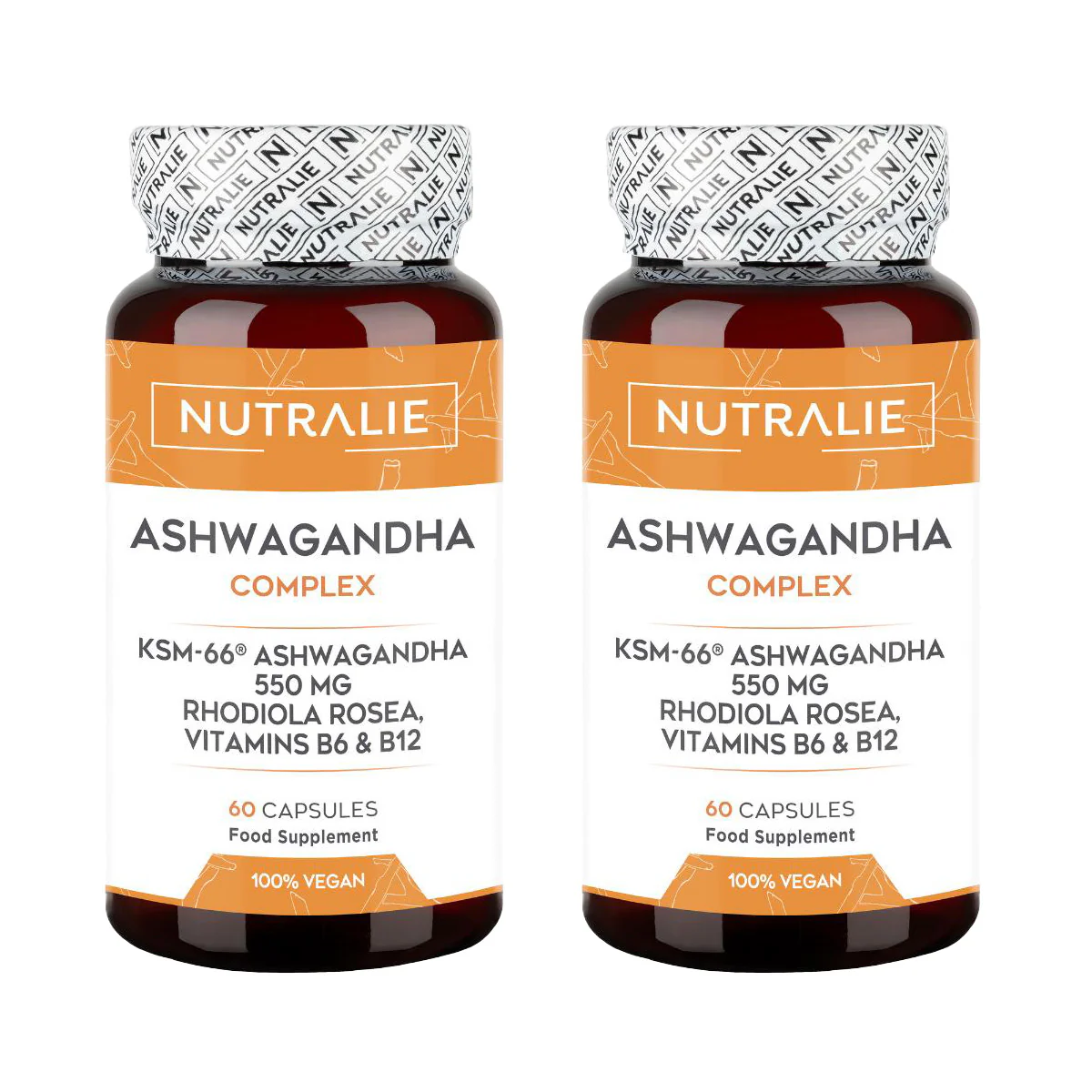 Pack 2x Nutralie Ashwagandha con vitamina B6 y B12, 60 Cápsulas