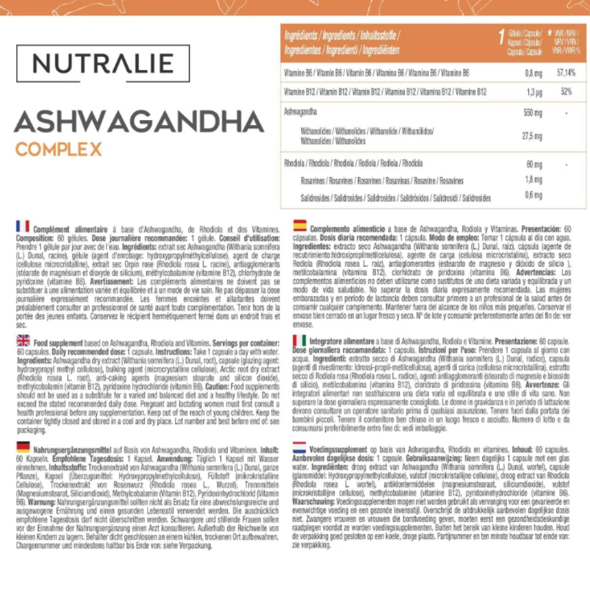 Pack 2x Nutralie Ashwagandha con vitamina B6 y B12, 60 Cápsulas - Image 4