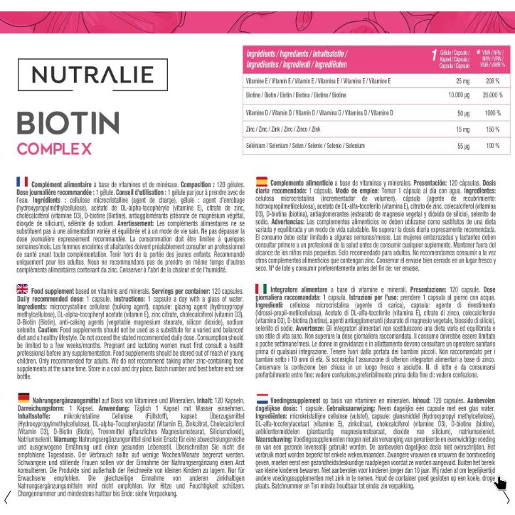 Pack 2x Nutralie Biotina complex 10000 mcg pelo, piel, uñas, 120 cápsulas - Image 4
