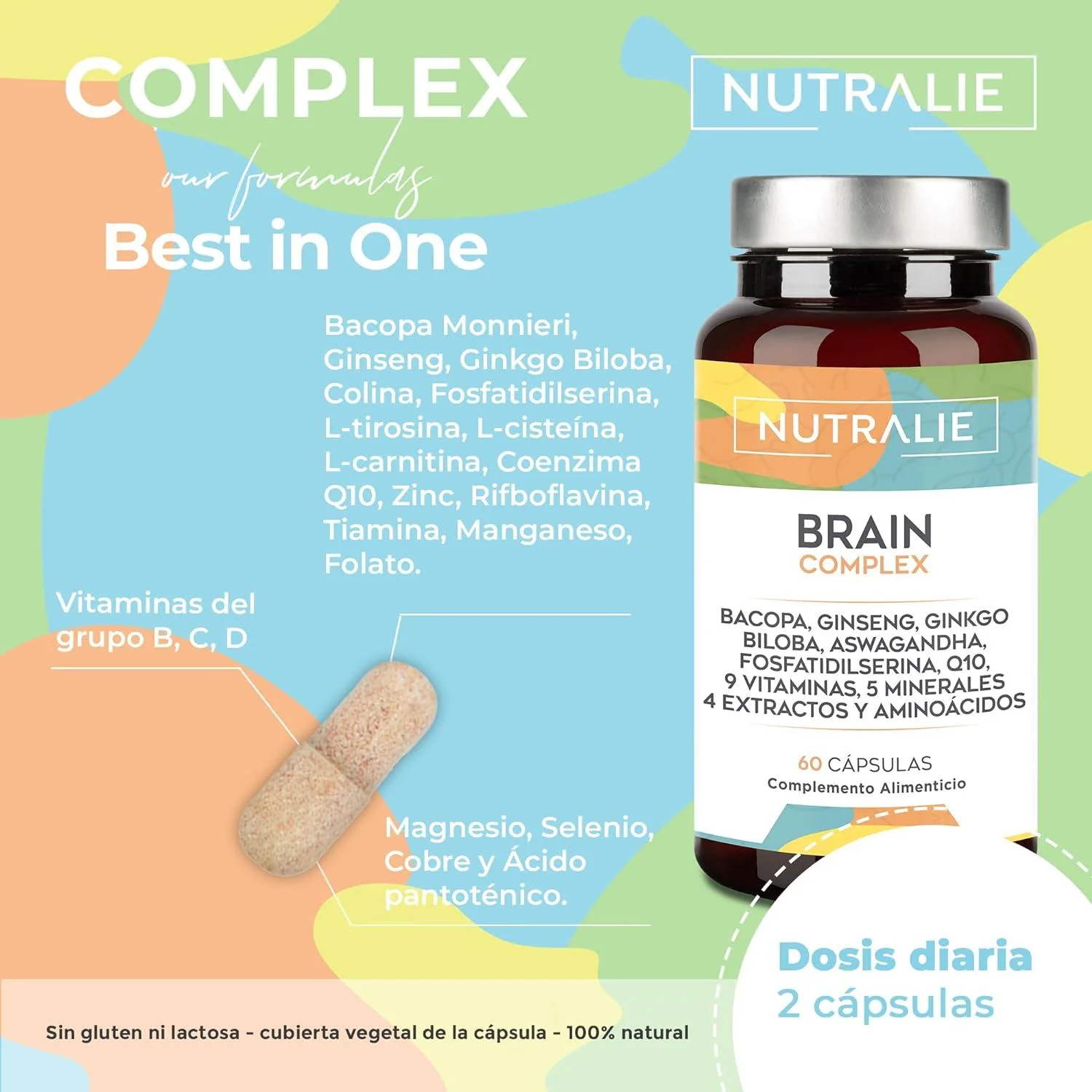Pack 2x Nutralie Brain Complex Nootrópico con Agilidad Mental 60 Cápsulas - Image 3