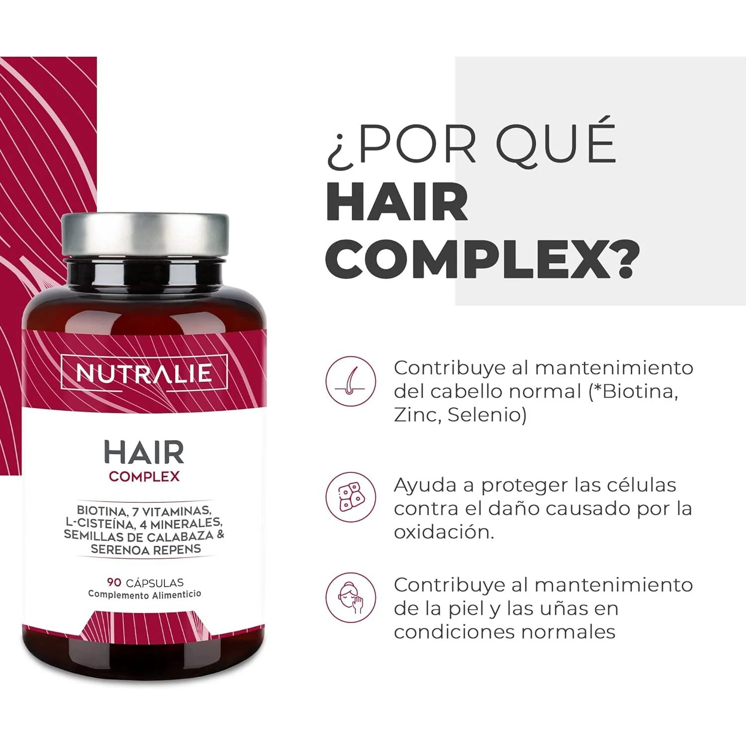 Pack 2x Nutralie Hair Complex + Biotina y Zinc Vitaminas Cabello 90 cápsulas - Image 2